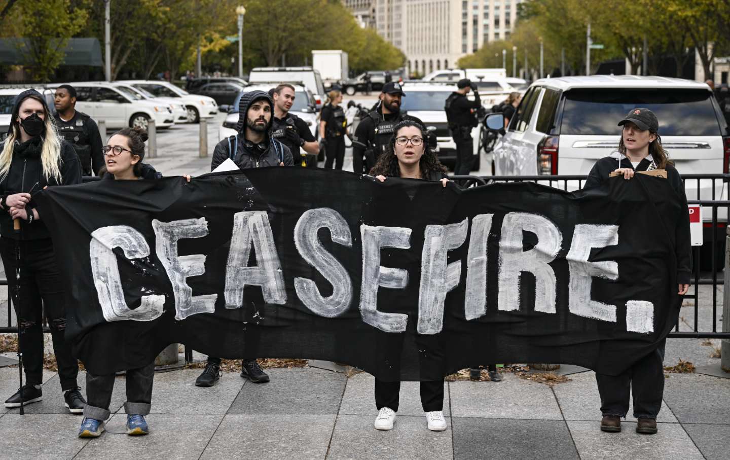 Jewish activists protest near the White House on October 16, 2023, calling for the US to demand an immediate cease-fire.