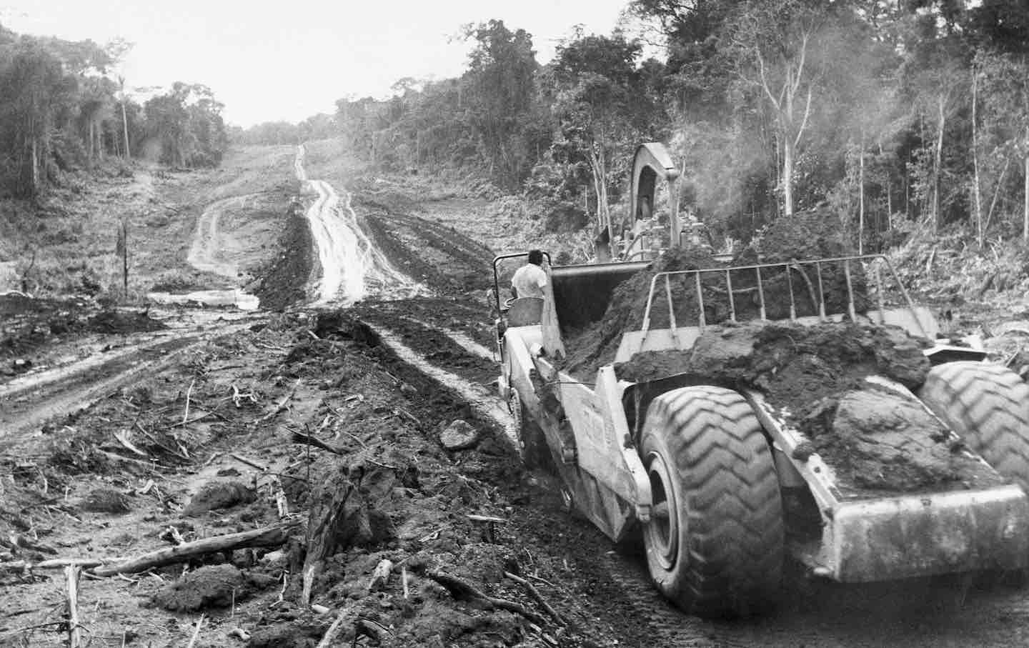 Trans Amazon highway construction near Altamira Brazil, 1971.