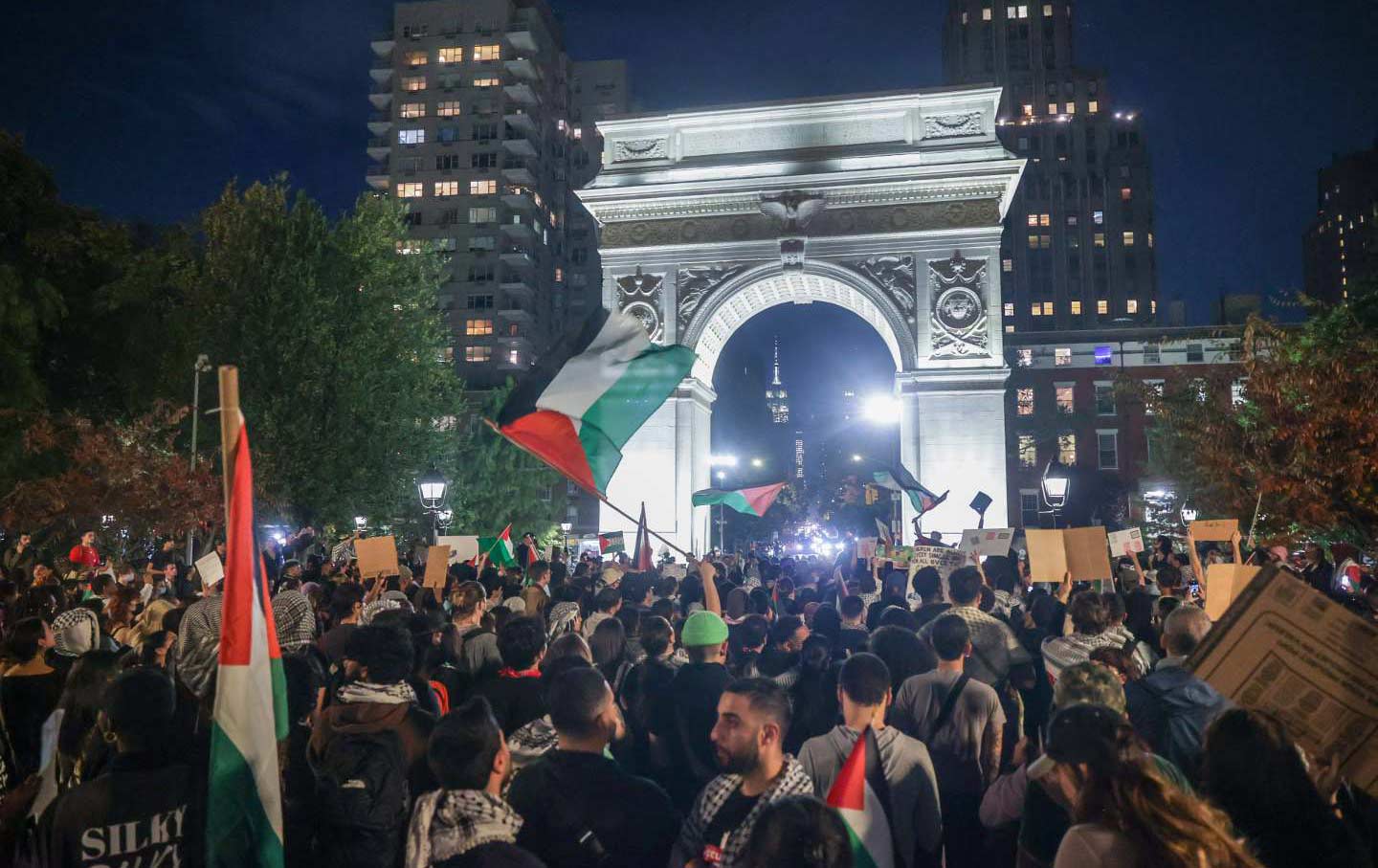 Pro-Palestinian demonstrators in Washington Square Park on October 26, 2023.