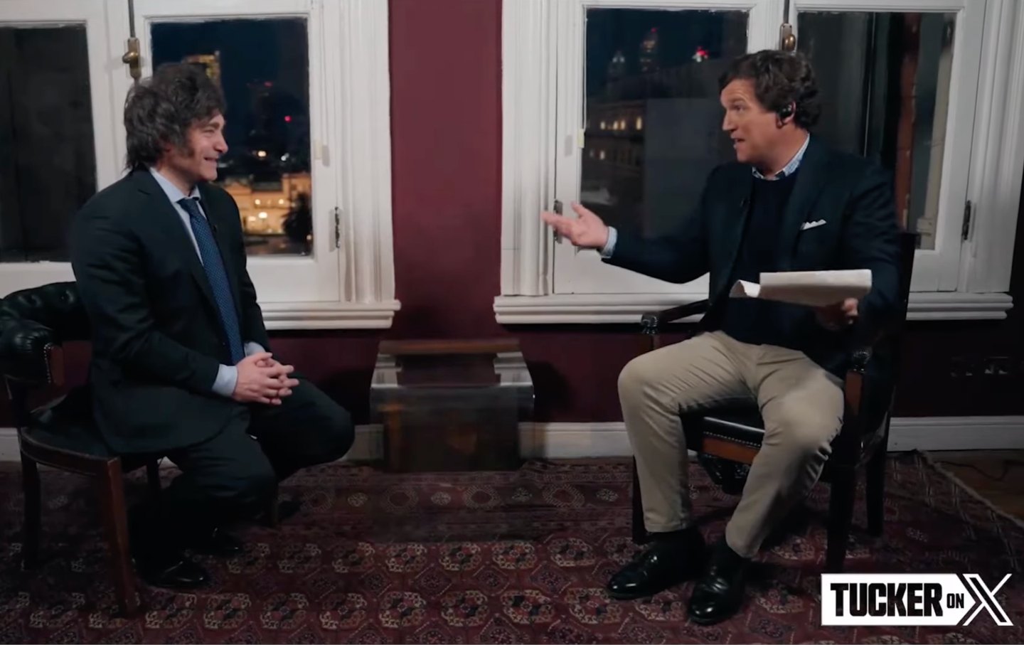 Tucker Carlson interviews Javier Milei in Buenos Aires in September.