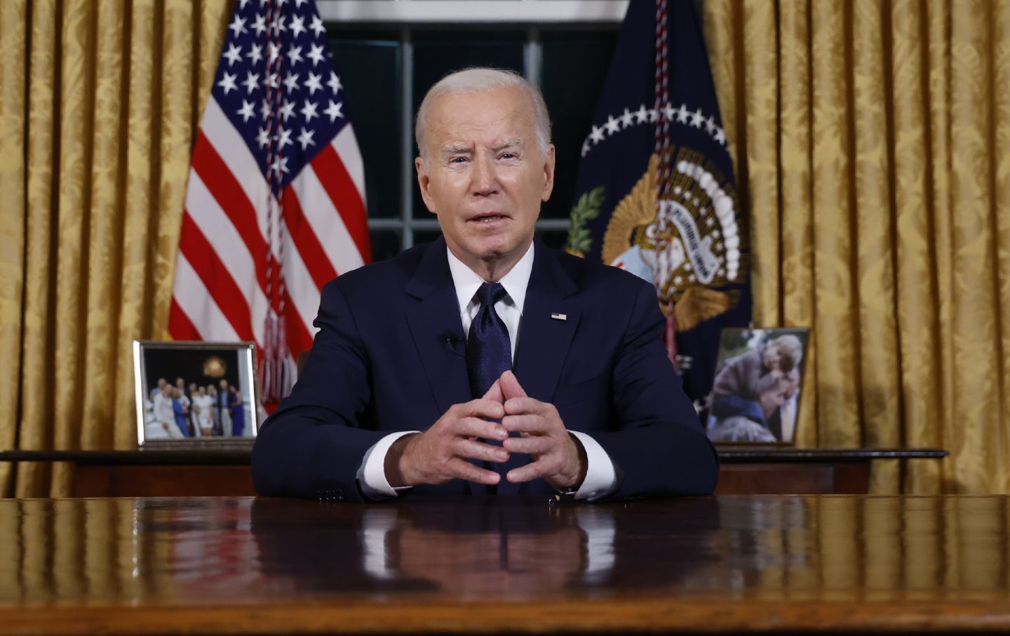 Biden delivers a speech in the Oval Office