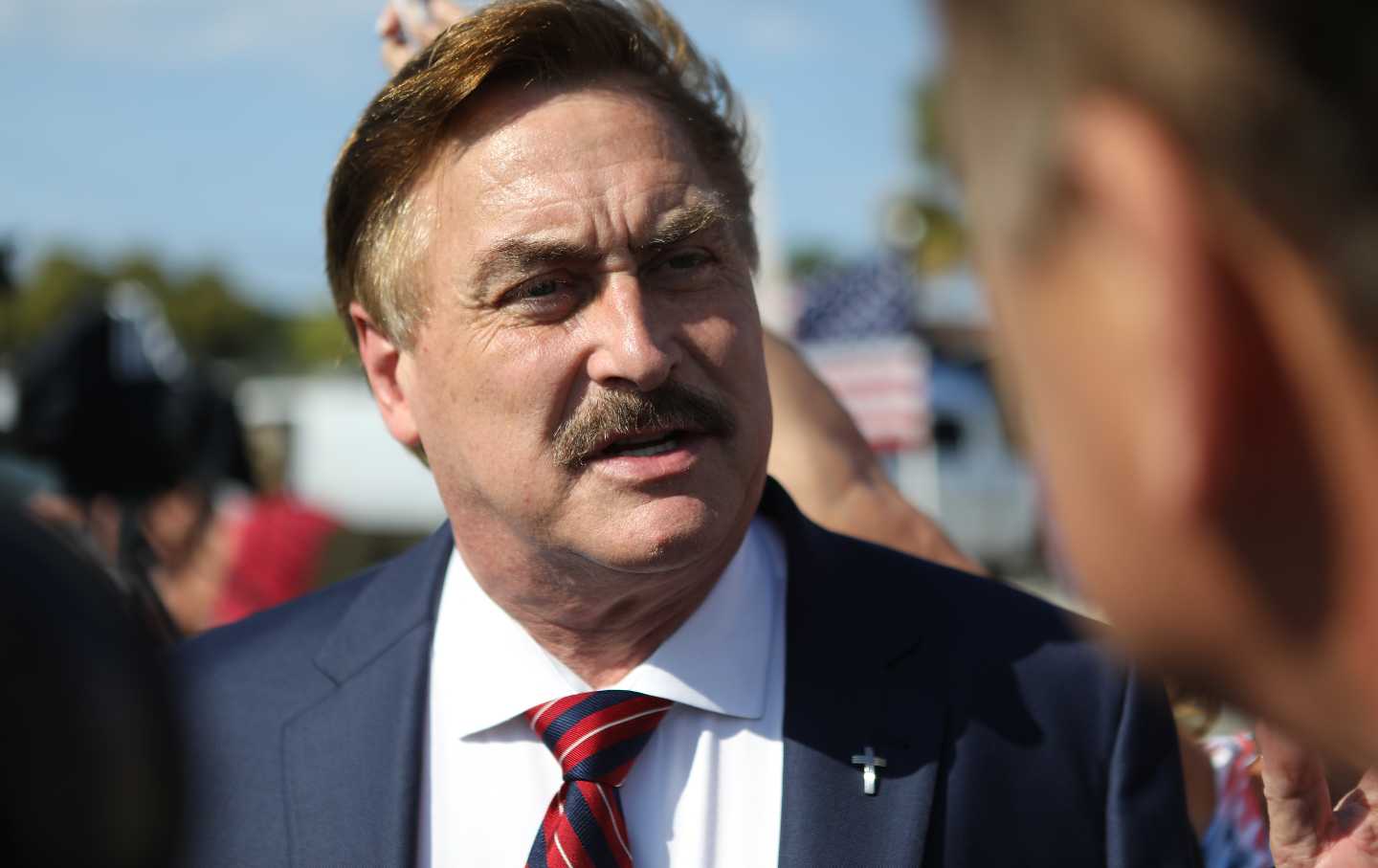 My Pillow CEO Mike Lindell arrives at a gathering of supporters of former US president Donald Trump.