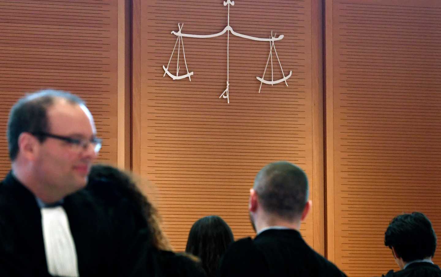 The interior of Paris’s Renzo Piano–design courthouse, where the defendants are being tried.