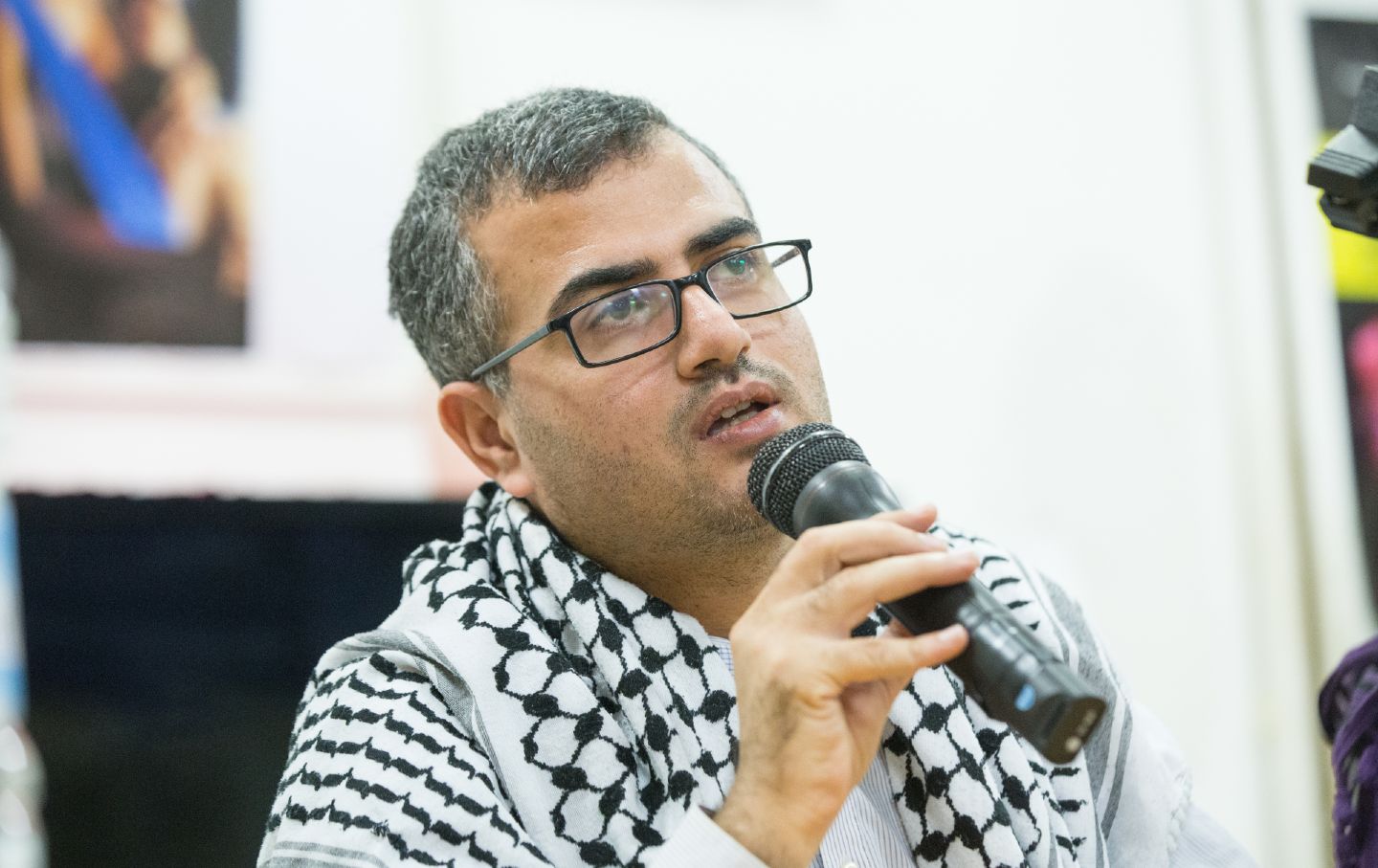 Palestinian journalist and activist Ahmed Abu Artema during a meeting in Rome in 2020.