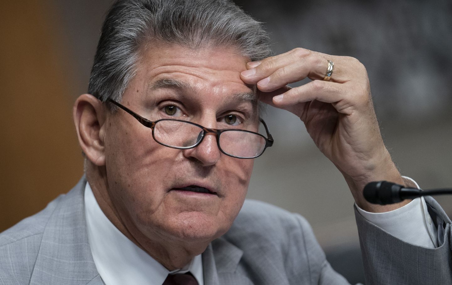 Senator Joe Manchin, a Democrat from West Virginia, speaks during a Senate Armed Services Committee hearing in Washington, D.C., on Tuesday, May 10, 2022. Russia’s occupation of Ukraine threatens to weaken Moscow’s power but leave it more determined to confront the US and allies and to wield nuclear threats, a top US spy said.