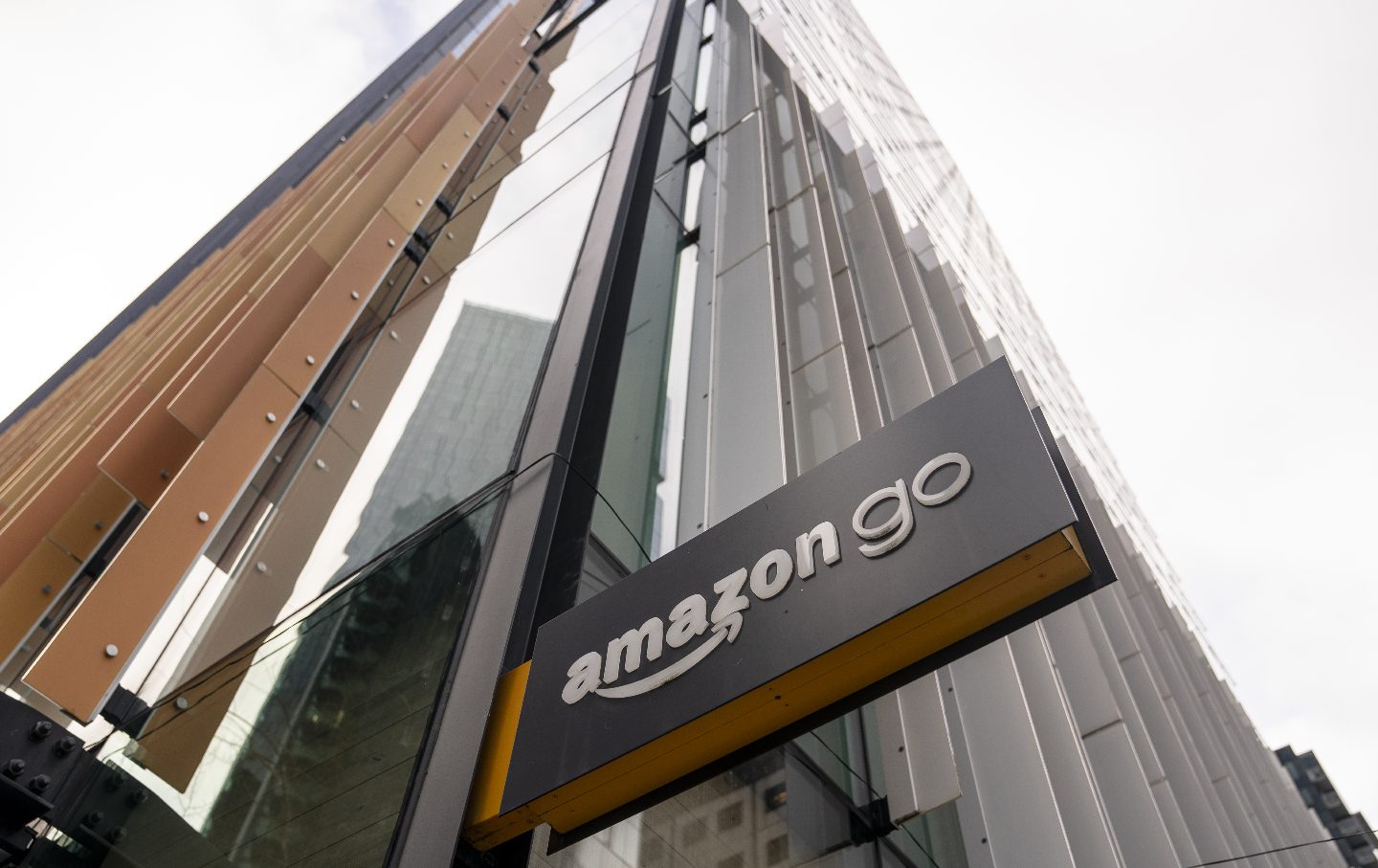 Signage outside an Amazon Go store at the company headquarters campus in the South Lake Union neighborhood of Seattle, Washington, U.S.