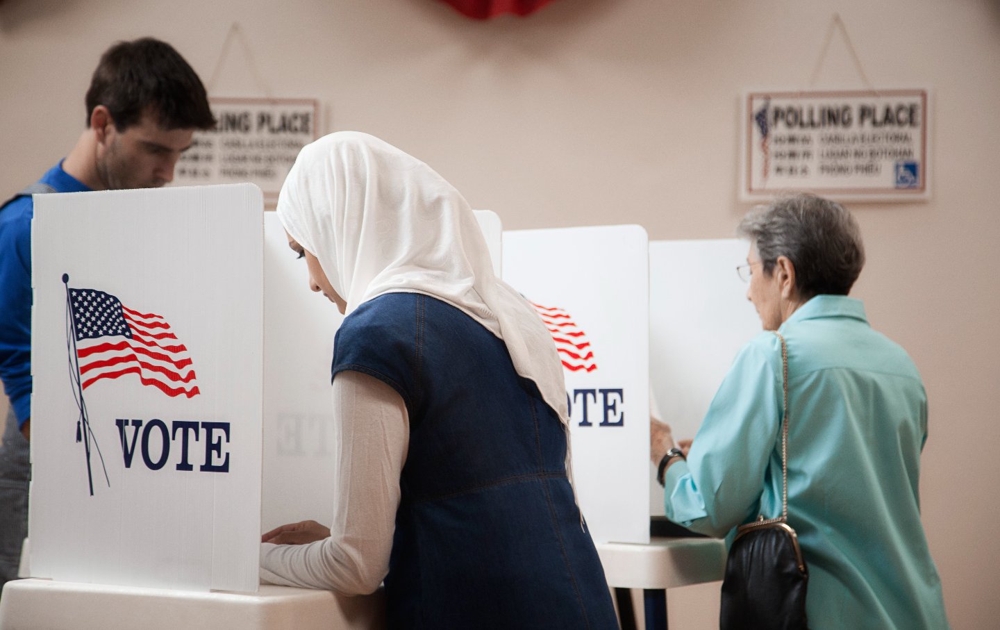 An Arab American voter at a poll site.