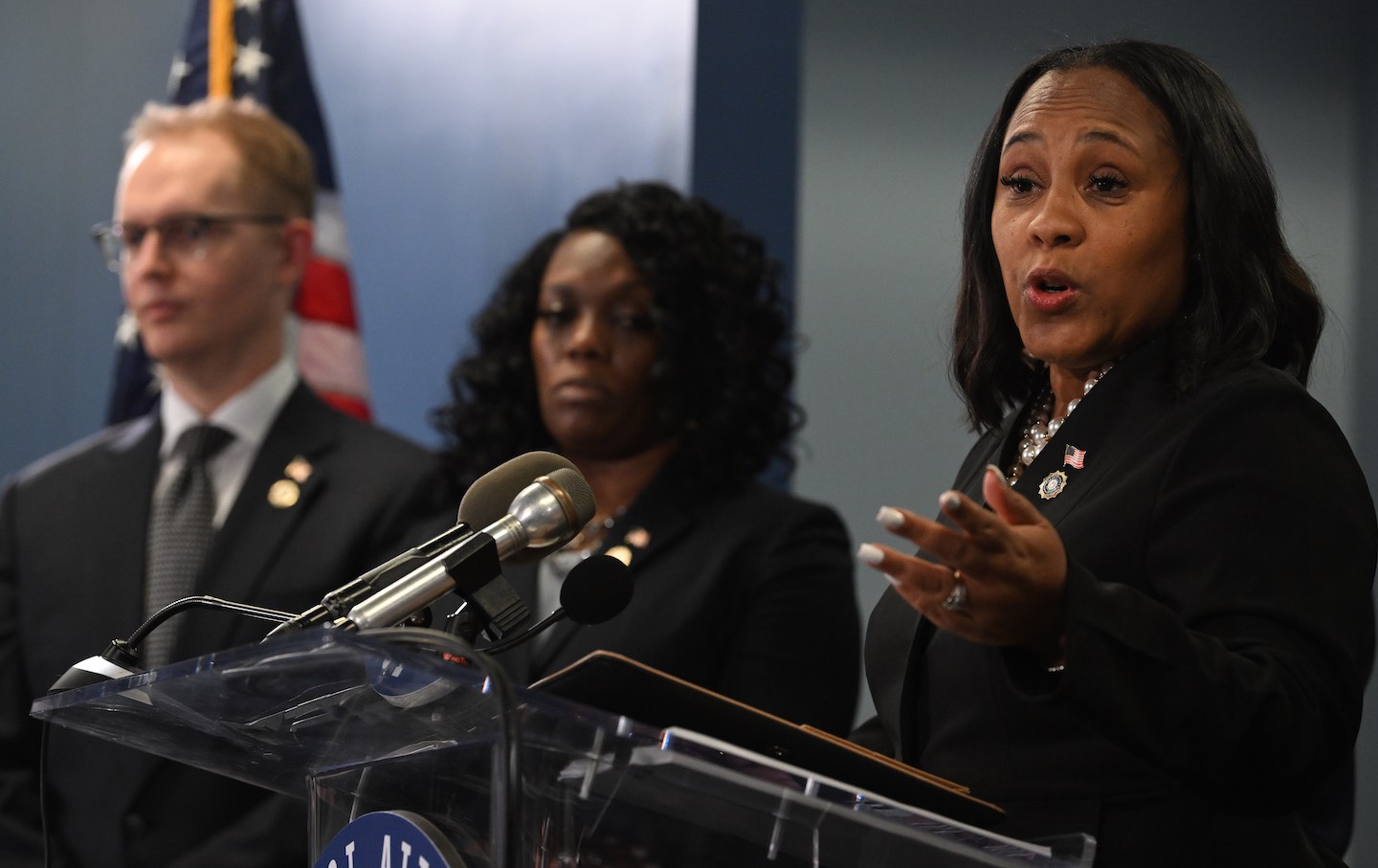 Fulton County District Attorney Fani Willis Speaks During A News Conference in Atlanta, Georgia