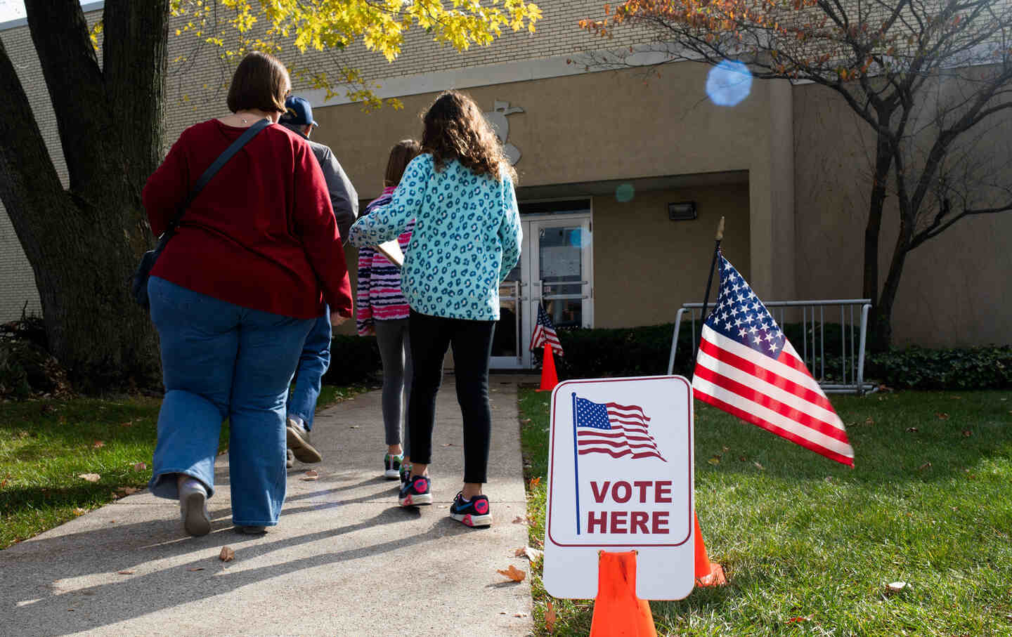 Voting signage outside a polling location in Toledo, Ohio, on Tuesday, November 7, 2023. Ohioans are considering a proposed amendment, called Issue 1, to prevent the state from interfering with reproductive decisions, including contraception, while allowing abortion bans with exceptions after fetal viability.