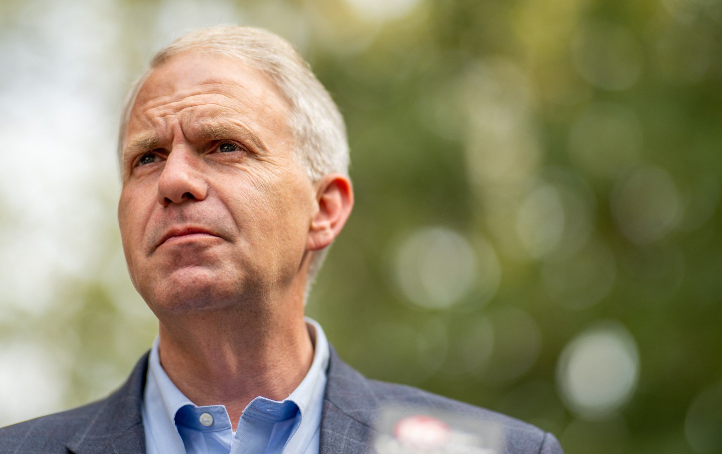 Mississippi Democratic gubernatorial candidate Brandon Presley speaks to reporters during a campaign stop on November 06, 2023 in Jackson, Mississippi.