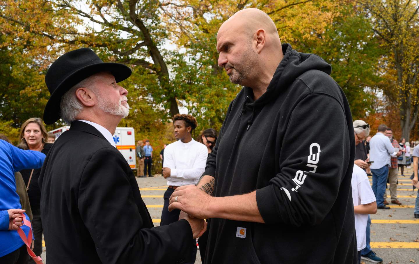 Fetterman greets Rabbi Myers, Tree of Life