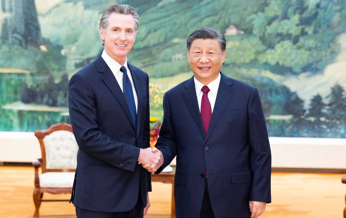 Xi Jinping and Gavin Newsom meeting China