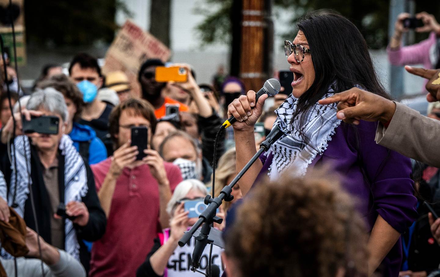 Representative Rashida Tlaib addresses the crowd as Jewish Voice for Peace holds a large rally and civil disobedience action at the US Capitol, in Washington, D.C.