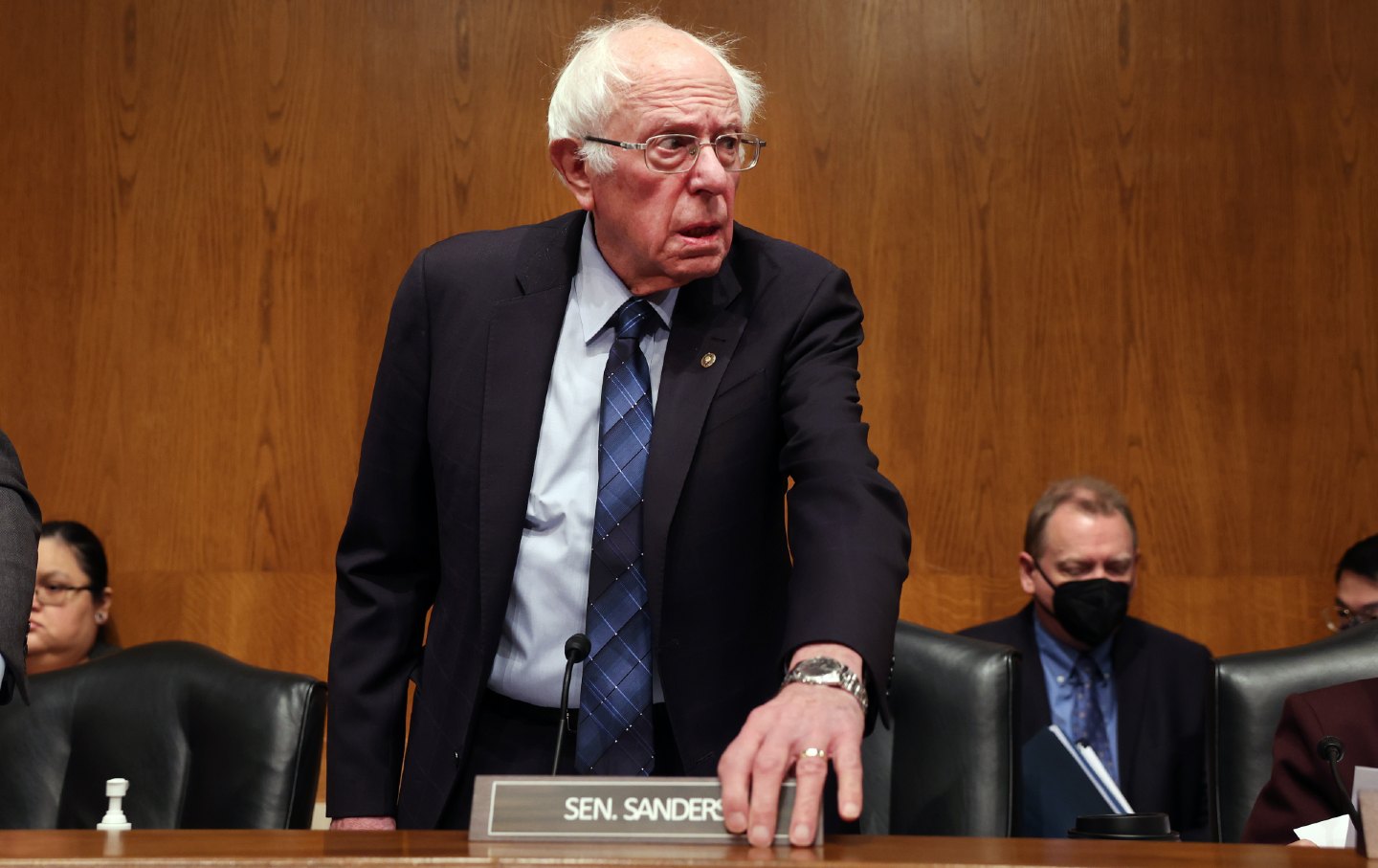 Senator Bernie Sanders arrives for a Senate Health, Education, Labor and Pensions Committee hearing on unions on November 14, 2023, in Washington, D.C.