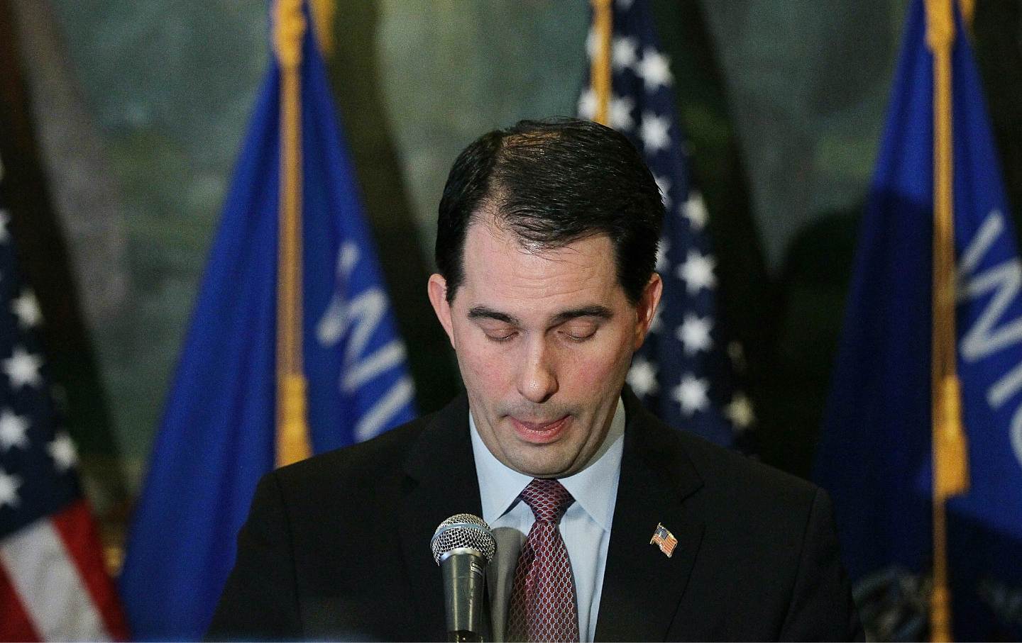 Wisconsin Governor Scott Walker during a press conference at the Wisconsin State Capitol on March 7, 2011, in Madison, Wis.
