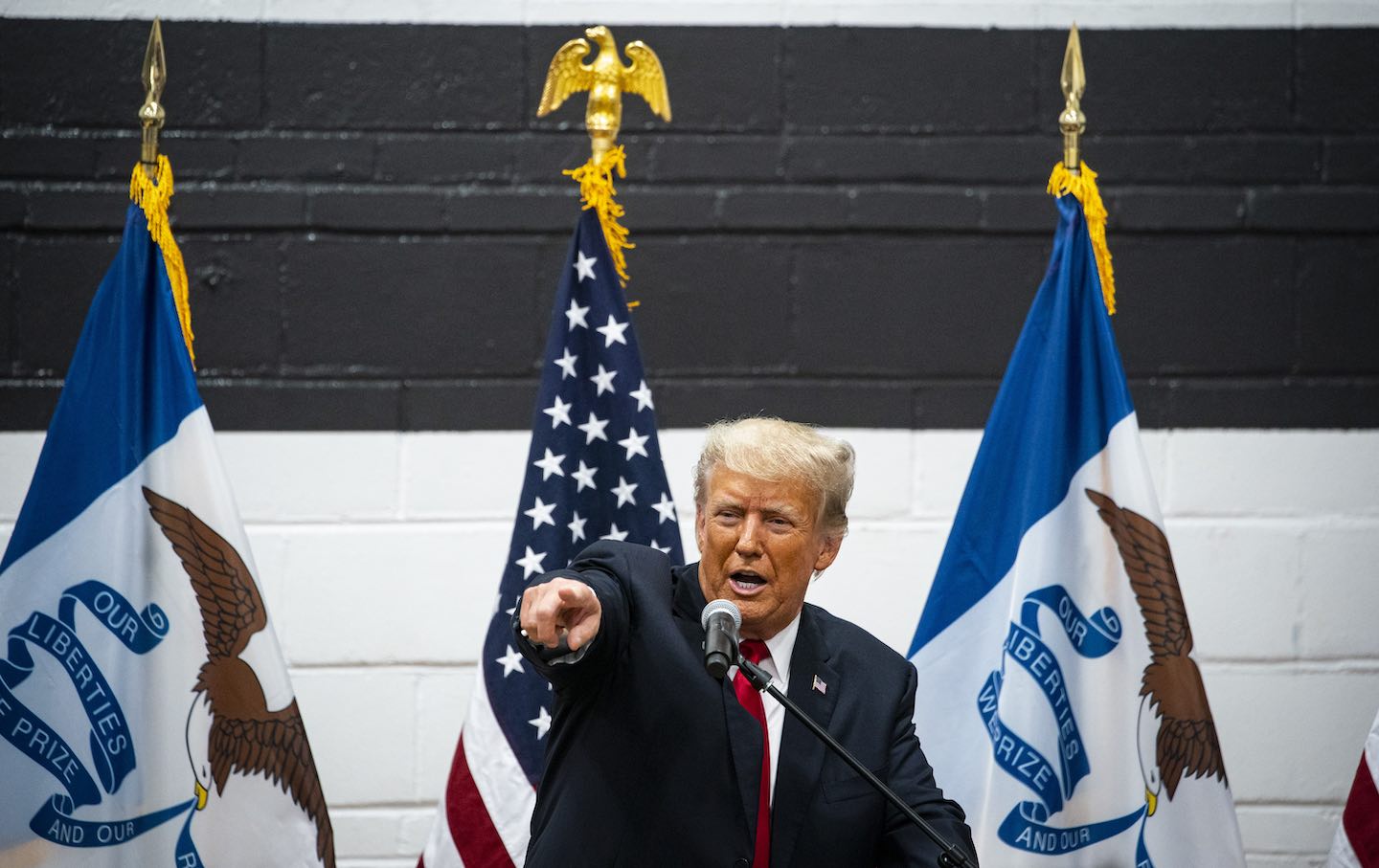 Former president Donald Trump speaks during a visit to a Team Trump Volunteer Leadership Training, at the Grimes Community Complex in Grimes, Iowa, on Thursday, June 1, 2023.