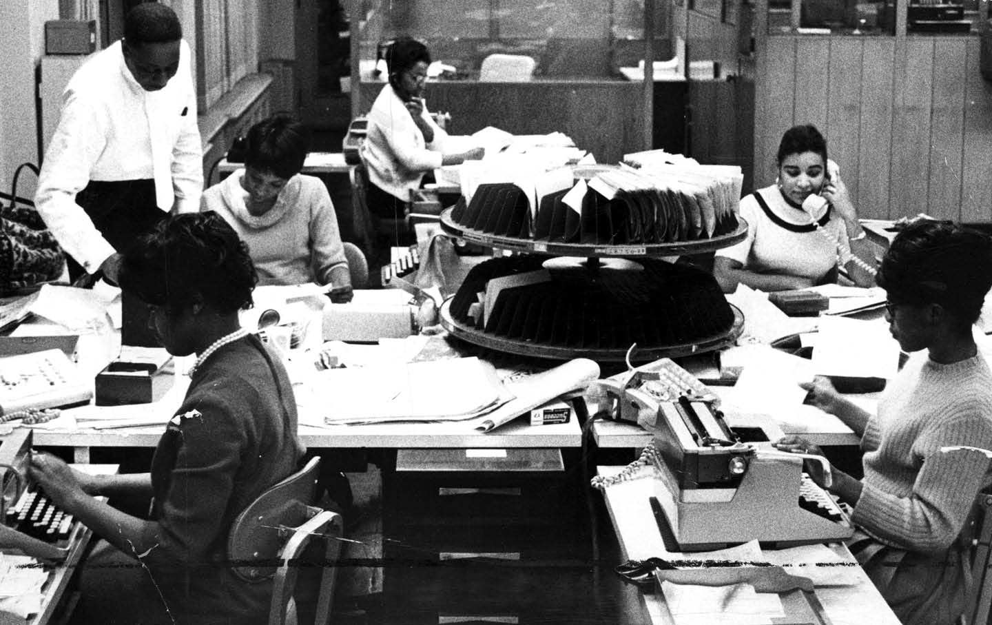 Workers at the Chicago Defender in the 1960s. The paper chronicled the Jim Crow era and the civil rights movement.