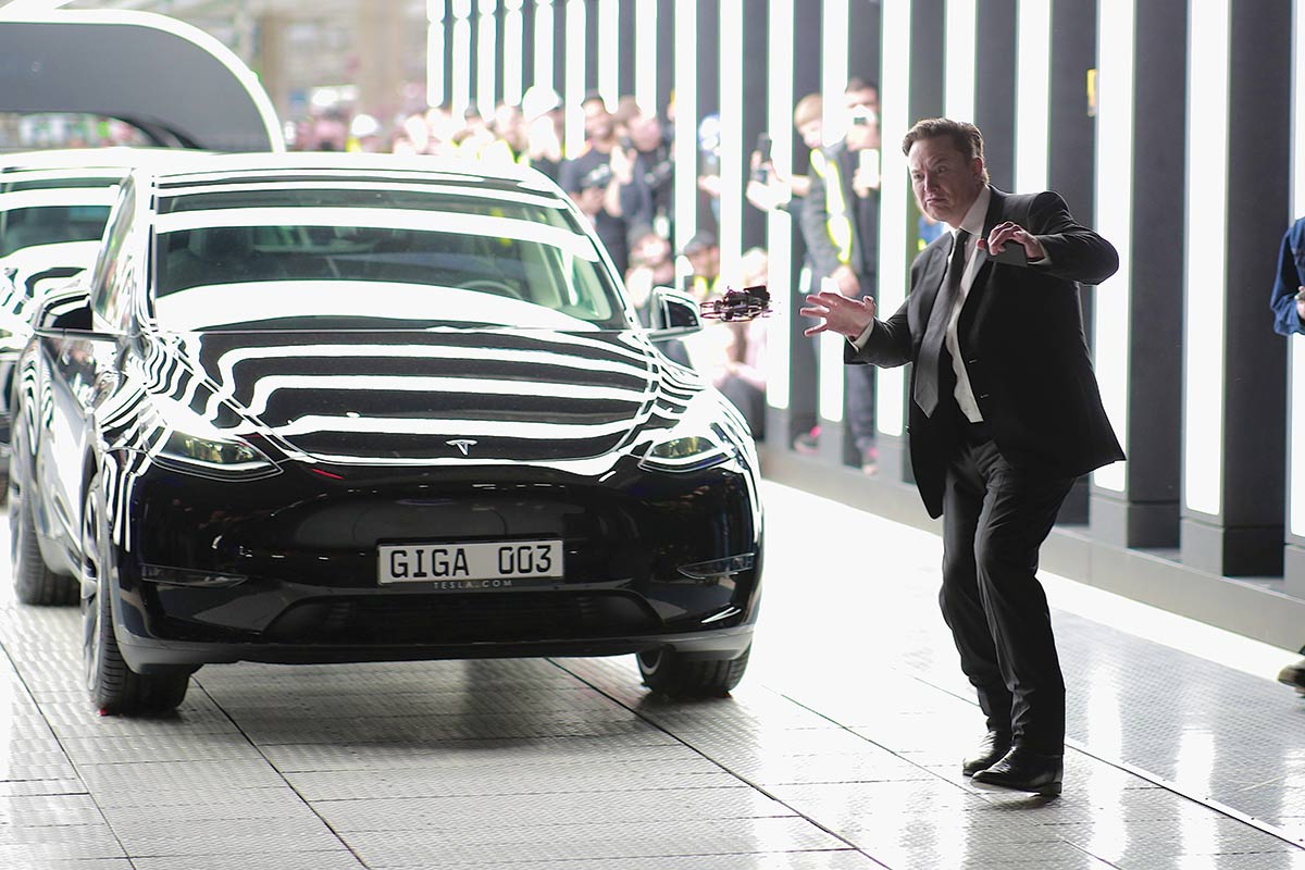 Elon Musk at Tesla’s factory in Gruenheide, Germany.