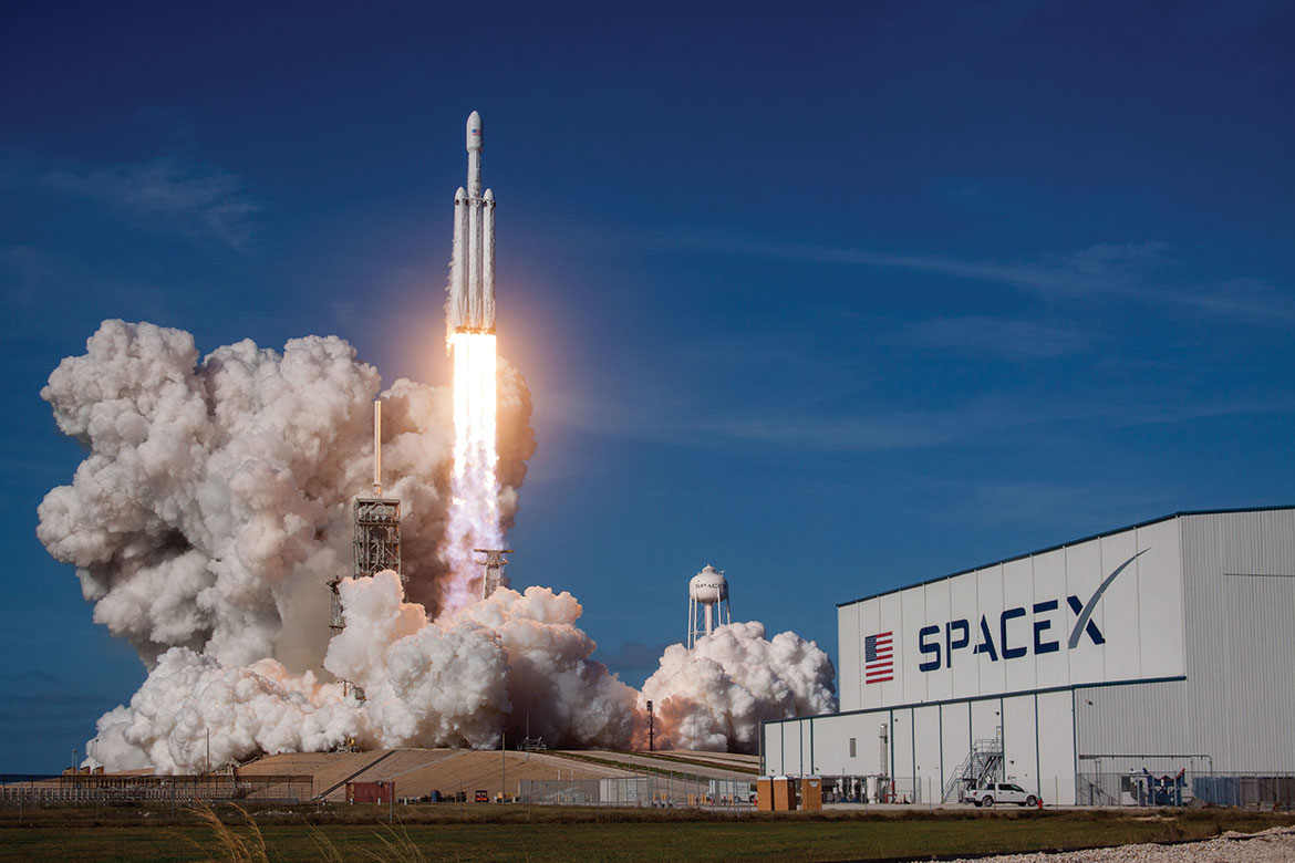 A SpaceX rocket takes flight.
