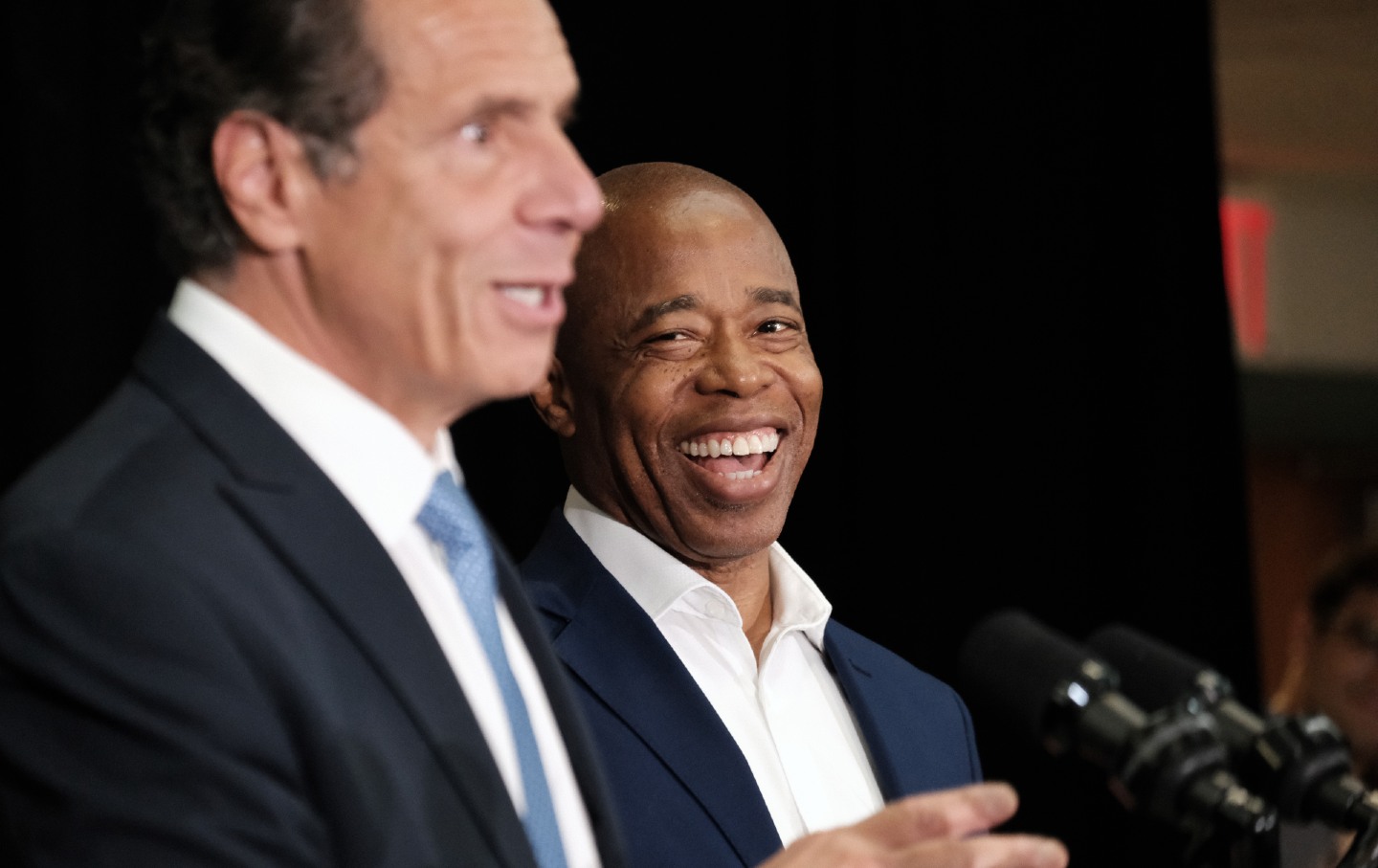 Andrew Cuomo and Eric Adams, 2021 laughing