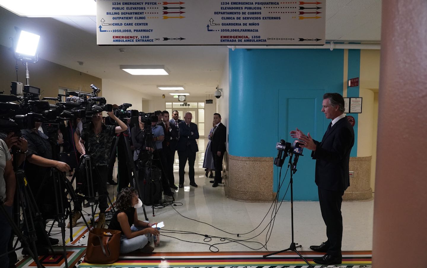 California Governor Gavin Newsom speaks to the press at the Los Angeles General Hospital in October 2023.
