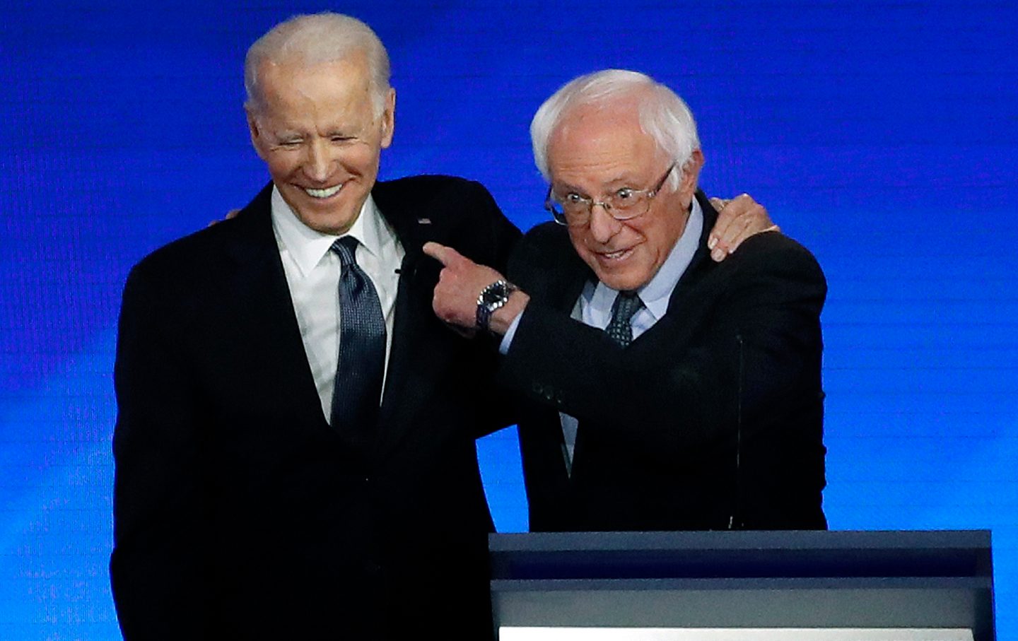 President Joe Biden and Senator Bernie Sanders during a 2020 presidential primary debate.