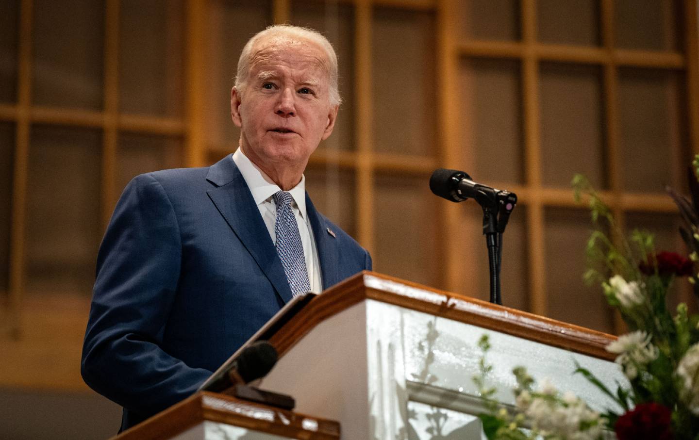 President Joe Biden at the pulpit of the St. John Baptist Church