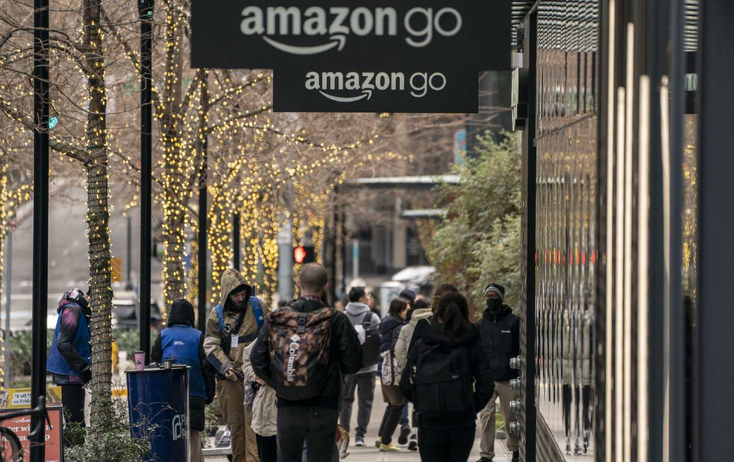 Signage outside an Amazon Go store