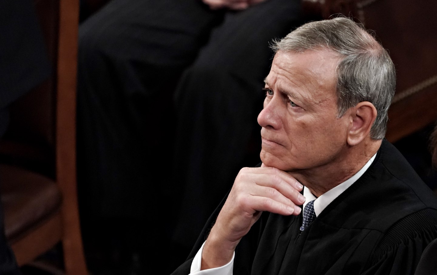 John Roberts, chief justice of the US Supreme Court, during a State of the Union address at the US Capitol in Washington, D.C., on Tuesday, February 7, 2023.