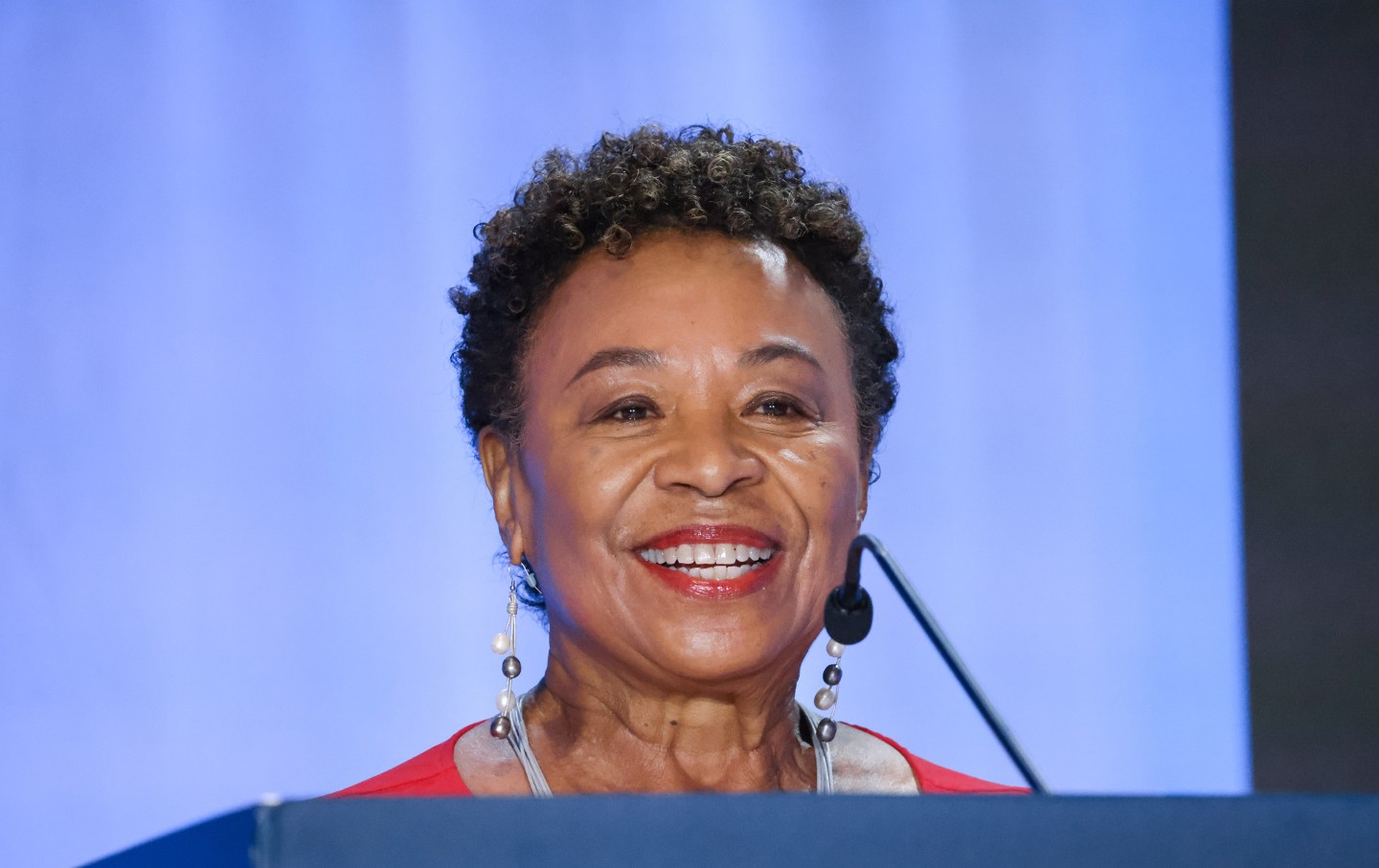 Barbara Lee at a California Senate debate on October 8, 2023.