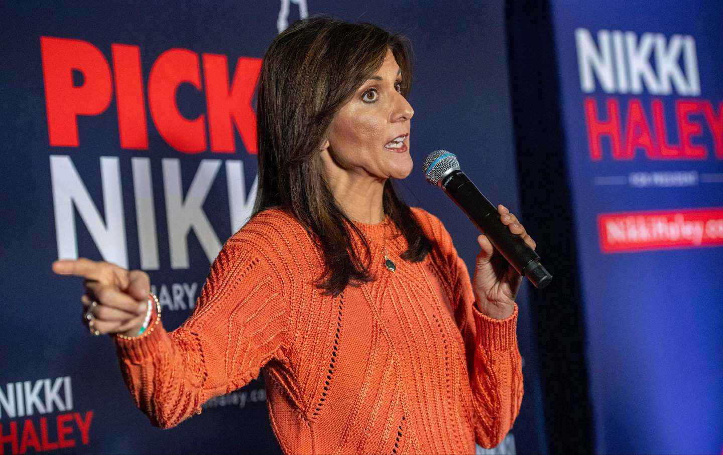 Republican presidential hopeful and former UN ambassador Nikki Haley speaks during a campaign event in Franklin, New Hampshire, on January 22, 2024.