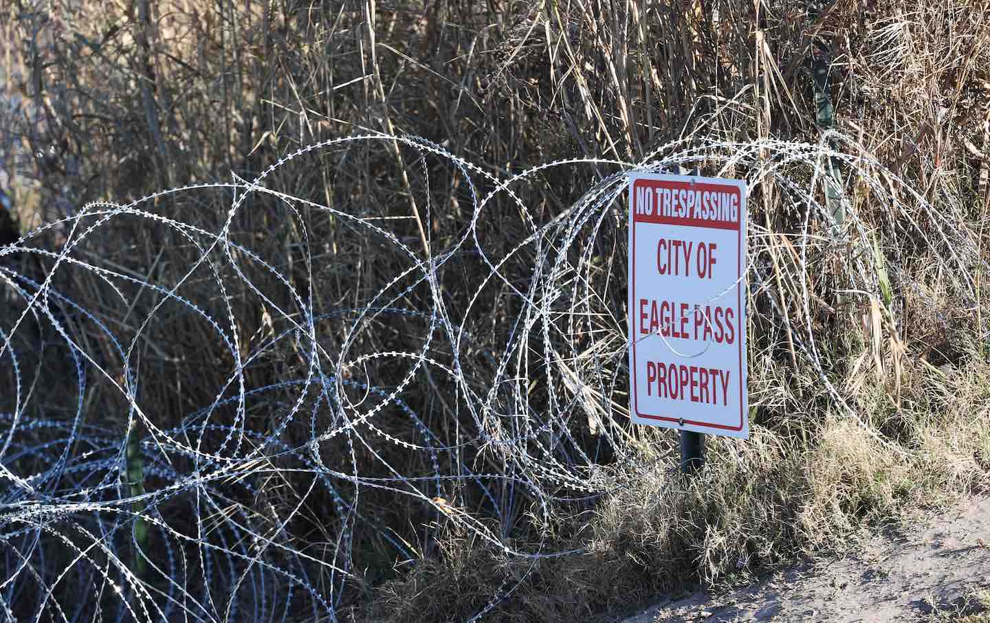 Texas National Guards place razor wires at the Shelby Park area as the guards continue to patrol the Rio Grande River, even though the US Supreme Court abolished this decision, on January 29, 2024, in Texas.
