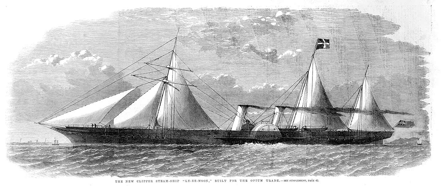 Clippers like this, which were fast and agile, became essential ships in the American fleet of opium vessels.
