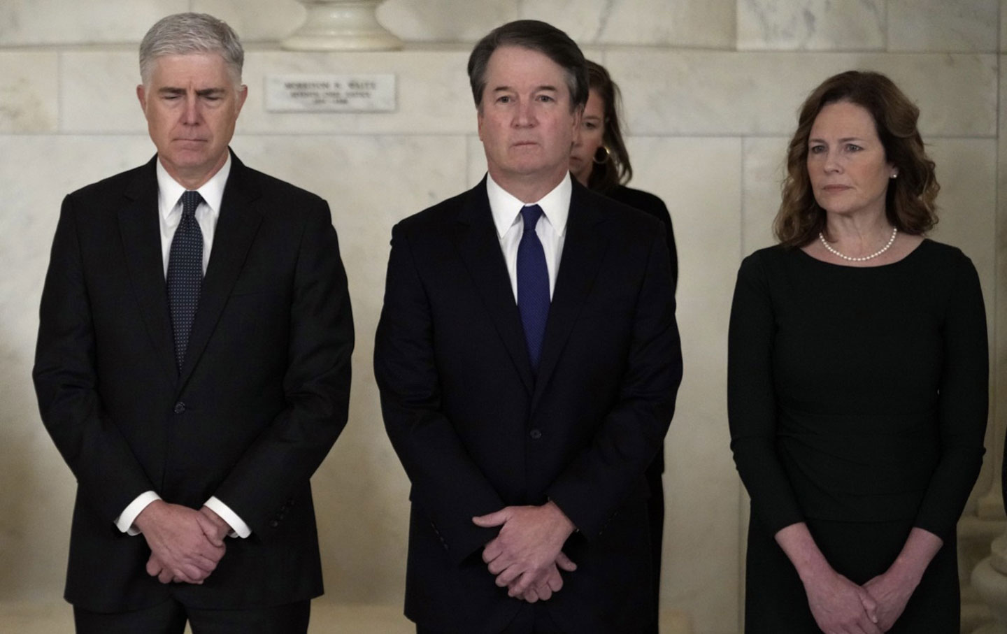 US Supreme Court Justices Neil Gorsuch, Brett Kavanaugh, and Amy Coney Barrett.
