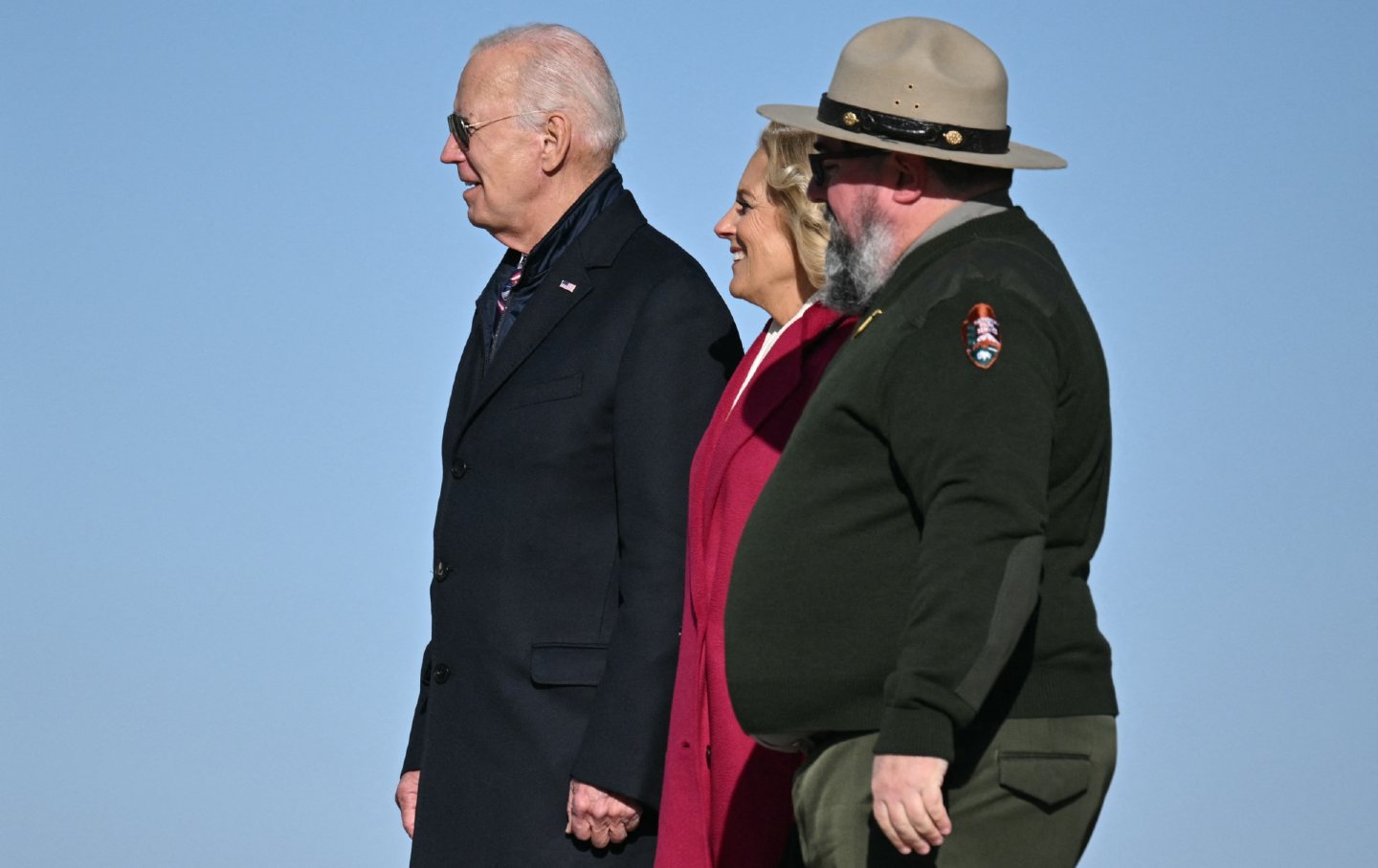 US President Joe Biden and first lady Jill Biden arrive for a wreath-laying ceremony at the National Memorial Arch in Valley Forge National Historical Park on January 5, 2024.