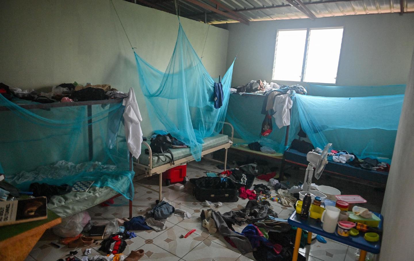 A messy empty hospital dormitory room after an armed attack forced the closure of Fontaine Hospital in Port-au-Prince, Haiti