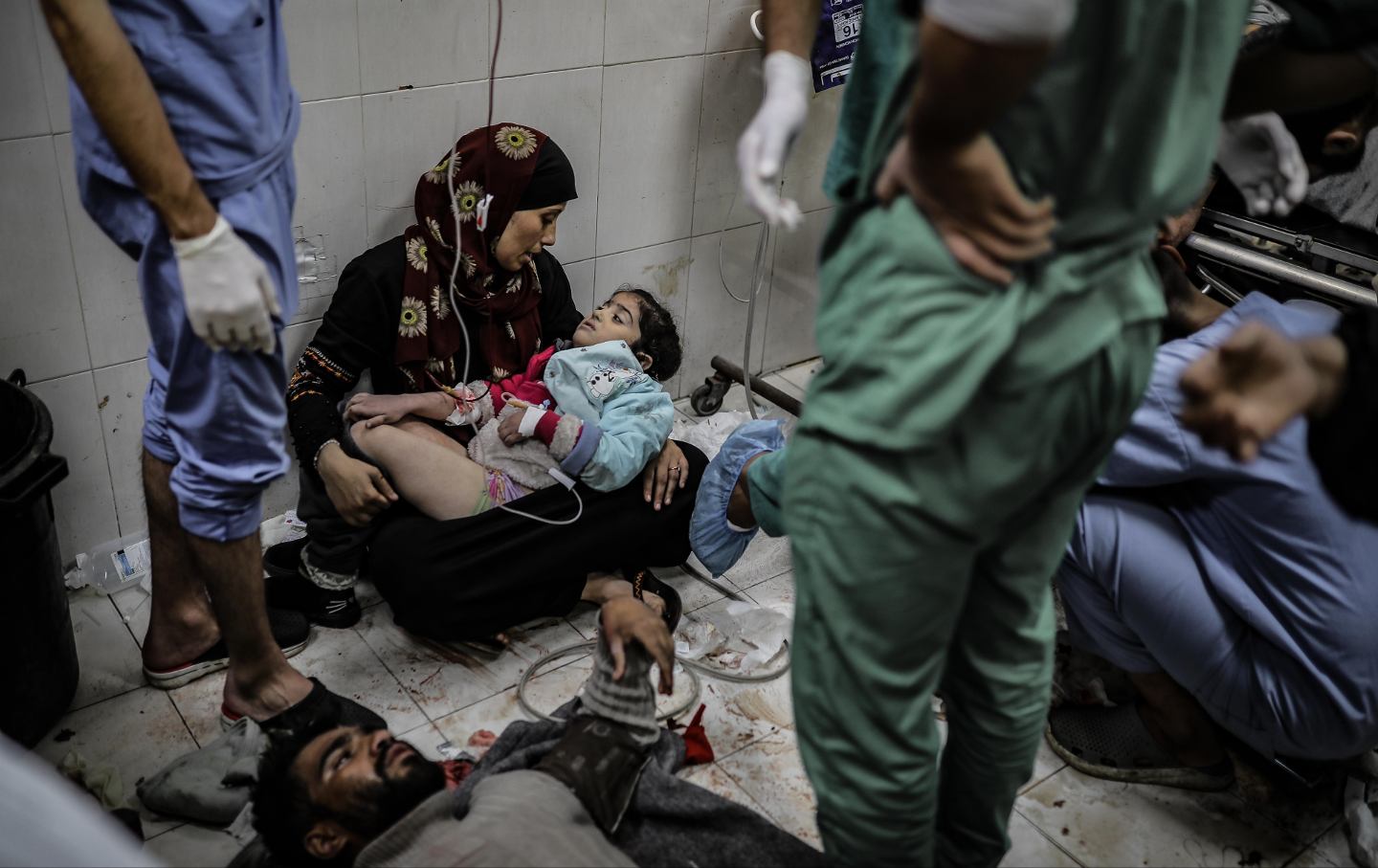 Injured Palestinians, including children, are brought to Nasser Hospital to receive medical treatment following Israeli attacks in Khan Yunis, Gaza on January 22, 2024.