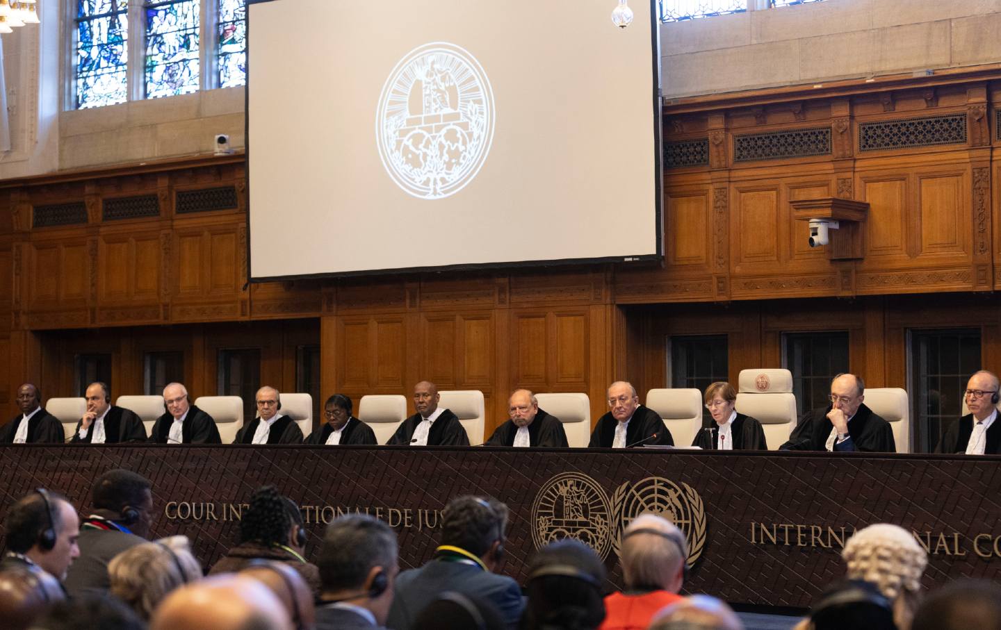 The International Court of Justice delivers an order on South Africa’s genocide case against Israel on January 26, 2024, in The Hague, the Netherlands.