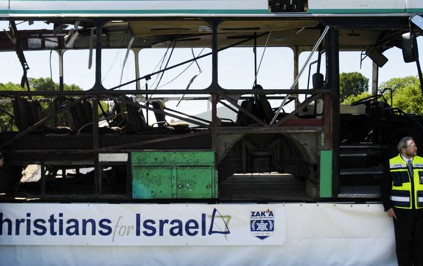 Christians for Israel, a religious organization that supports Zionism, brought to the Capitol for a rally, "Bus 19," an Israeli bus blown up by Palestinians in January 2004.