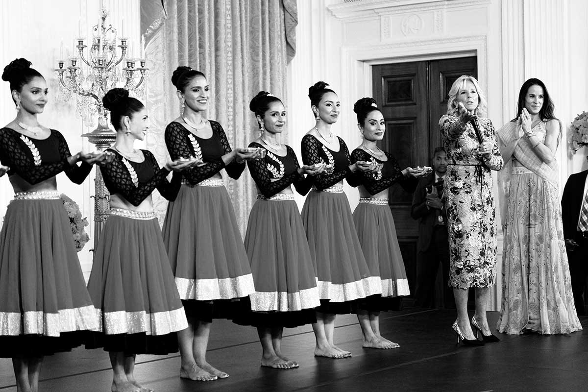 First lady Jill Biden and her daughter Ashley greet guests at the White House Diwali celebration in 2022.