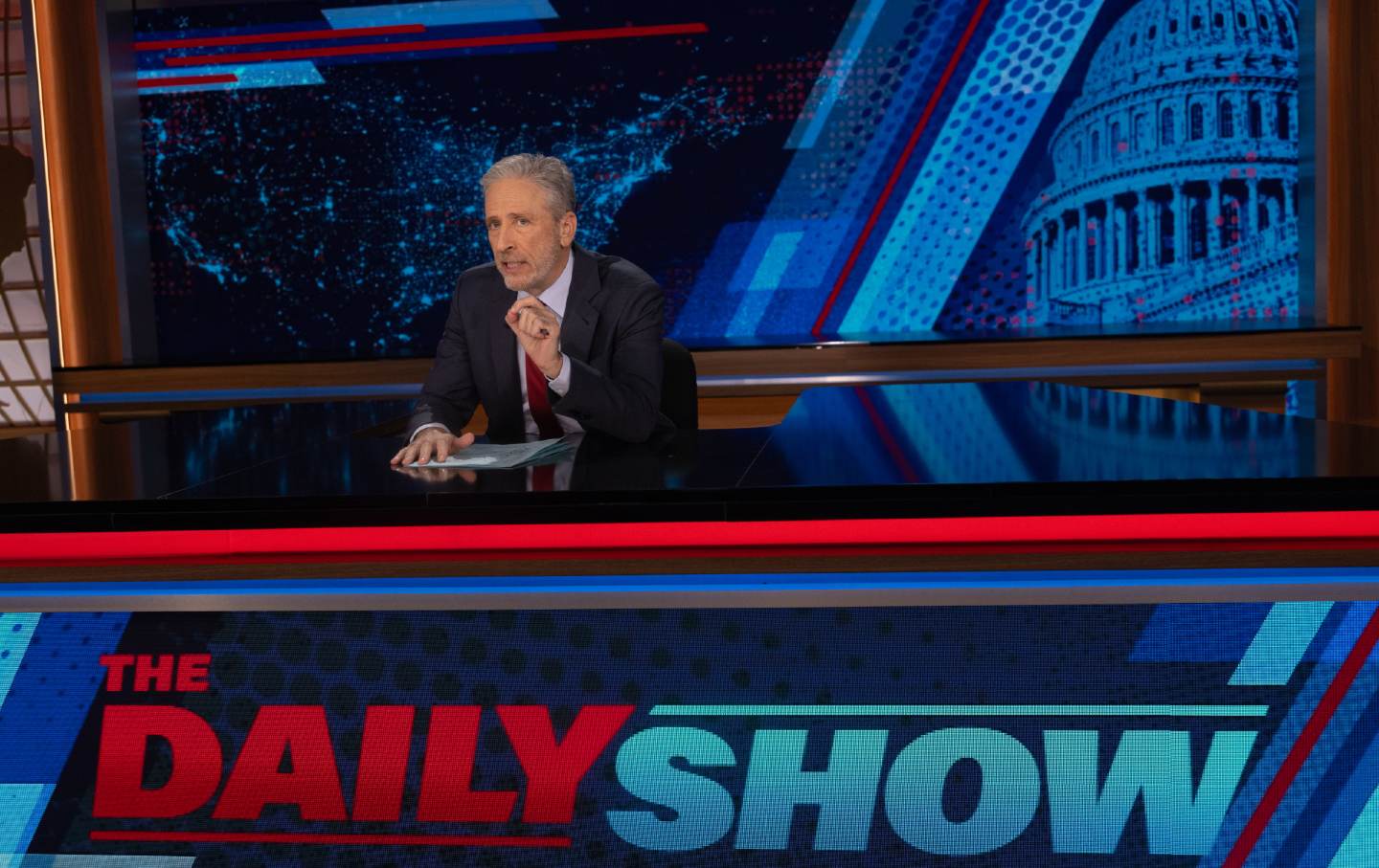 Jon Stewart on the set of The Daily Show.