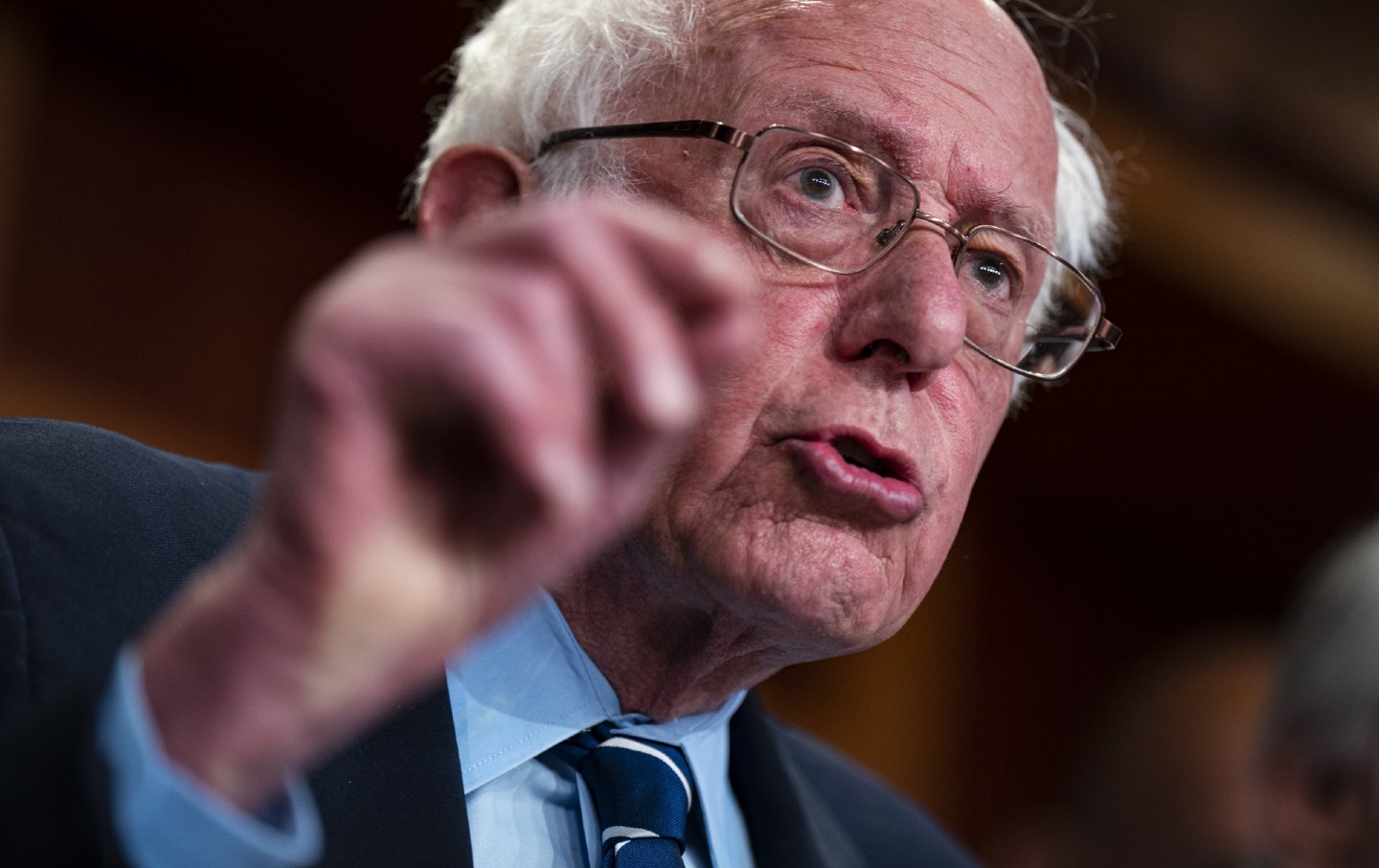 Senator Bernie Sanders, an independent from Vermont, speaks during a news conference at the US Capitol in Washington, D.C., on Thursday, May 18, 2023.