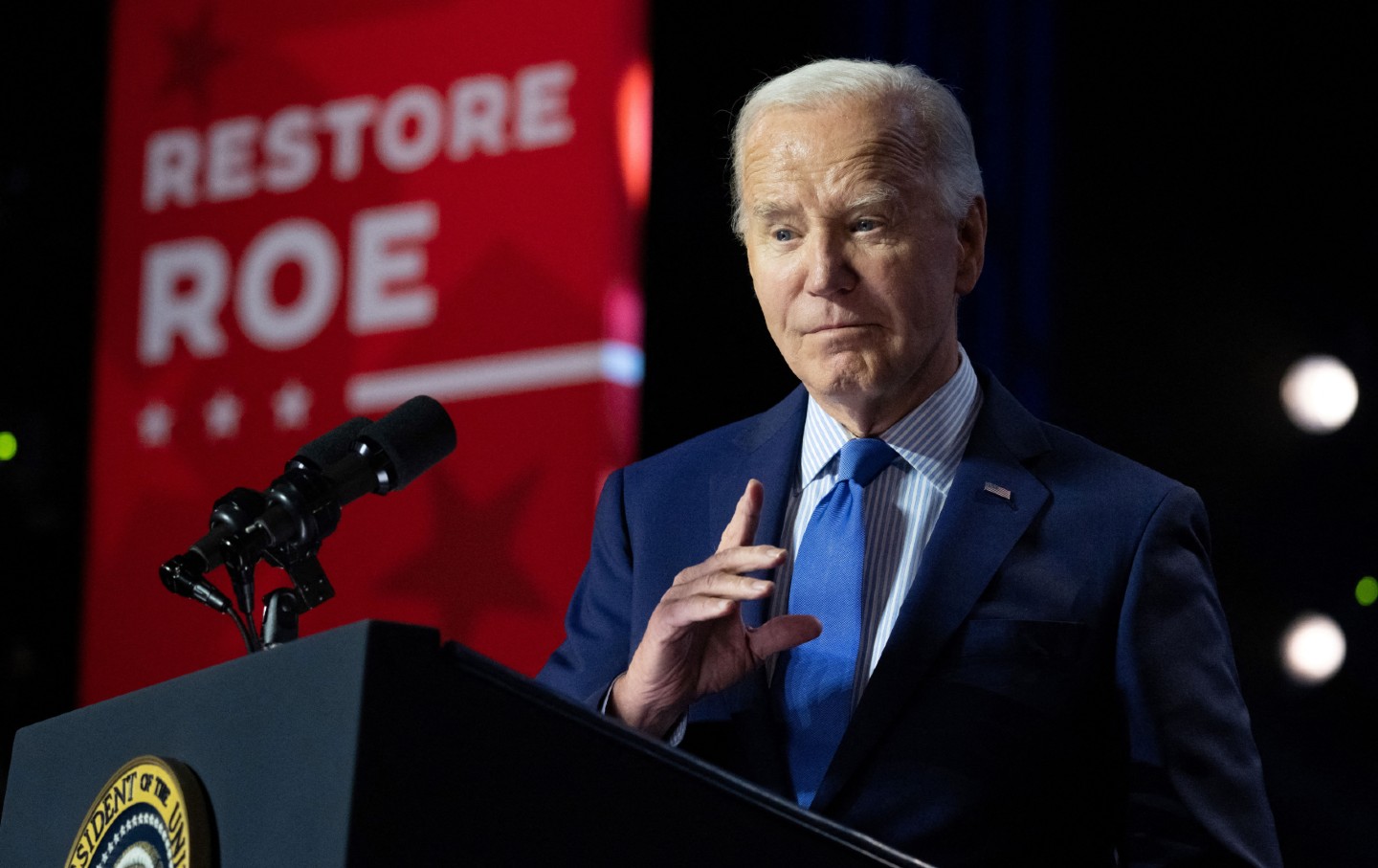 President Joe Biden speaks during a campaign rally to restore Roe in Manassas, Va., on January 23, 2024.