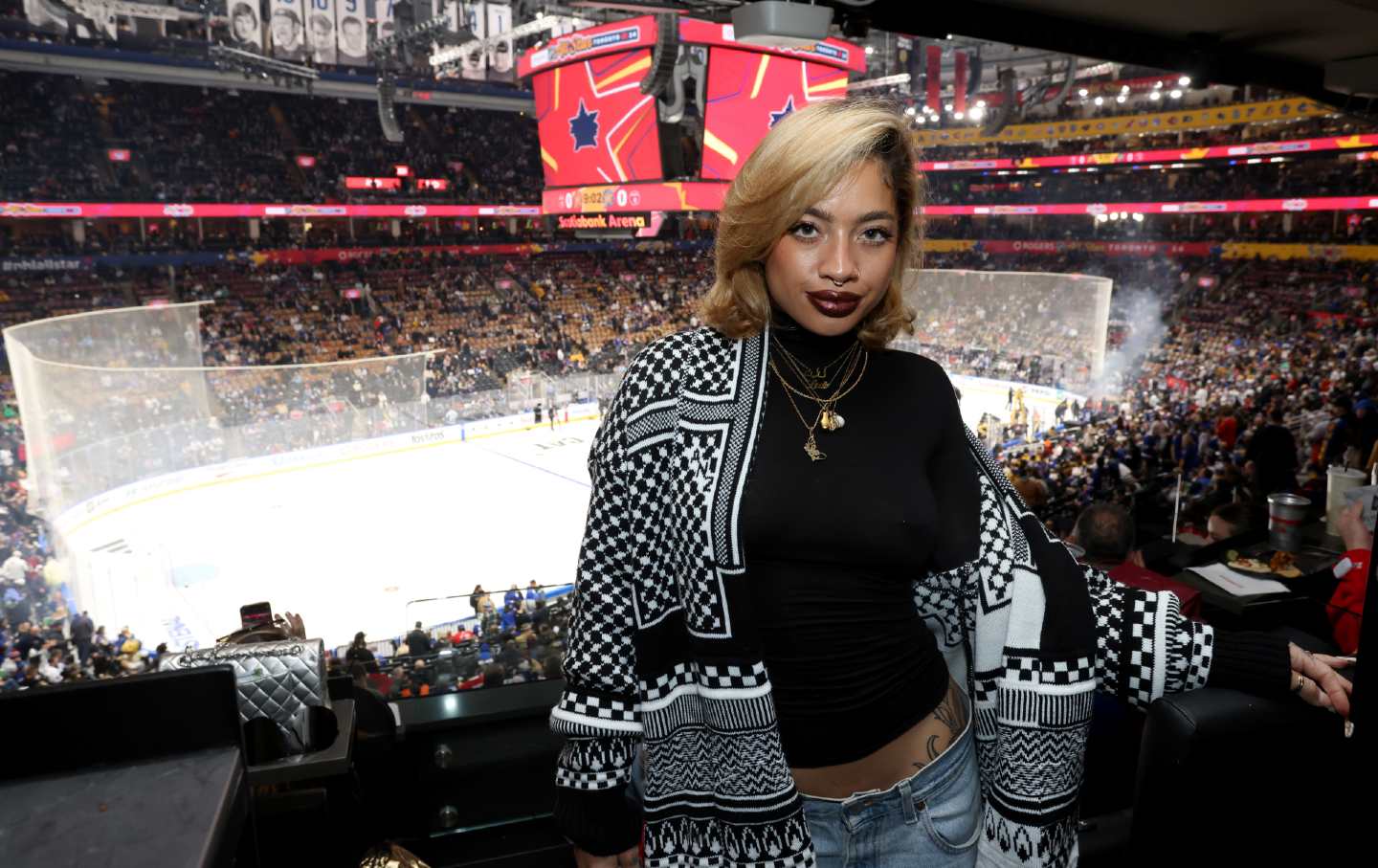 Musician Kiana Ledé at the 2024 NHL All-Star Game on February 3, 2024, in Toronto, Canada.