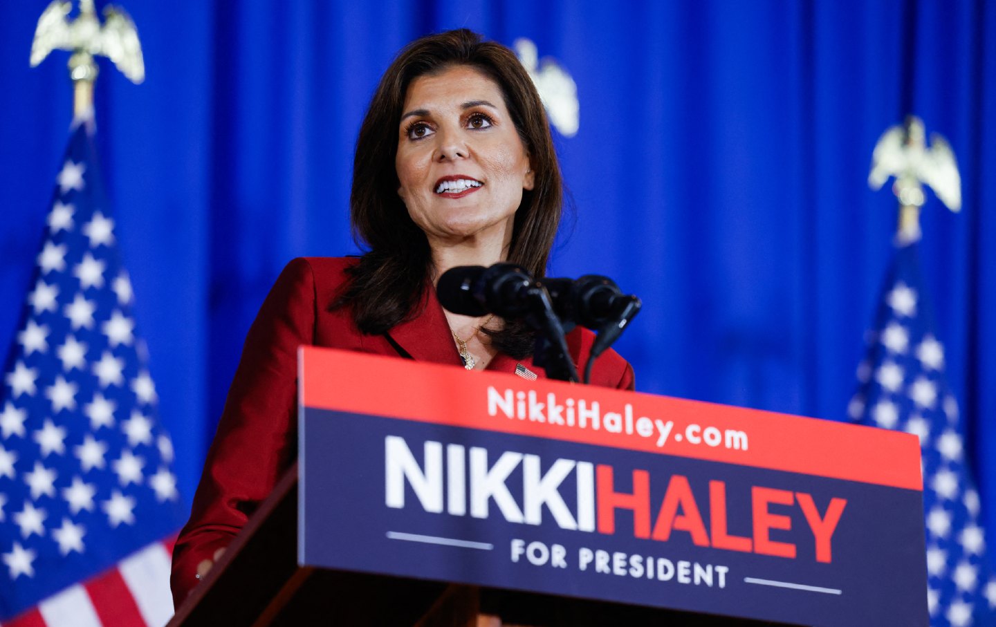 Former South Carolina governor and presidential candidate Nikki Haley speaks at her electio-night watch party in Charleston on February 24, 2024.