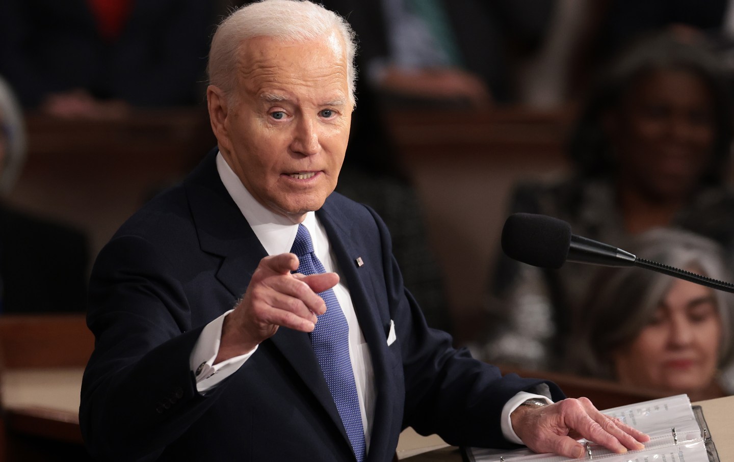 President Joe Biden delivers the State of the Union address during a joint meeting of Congress on March 7, 2024, in Washington, D.C.