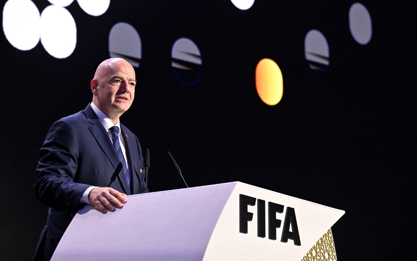 FIFA president Gianni Infantino at podium