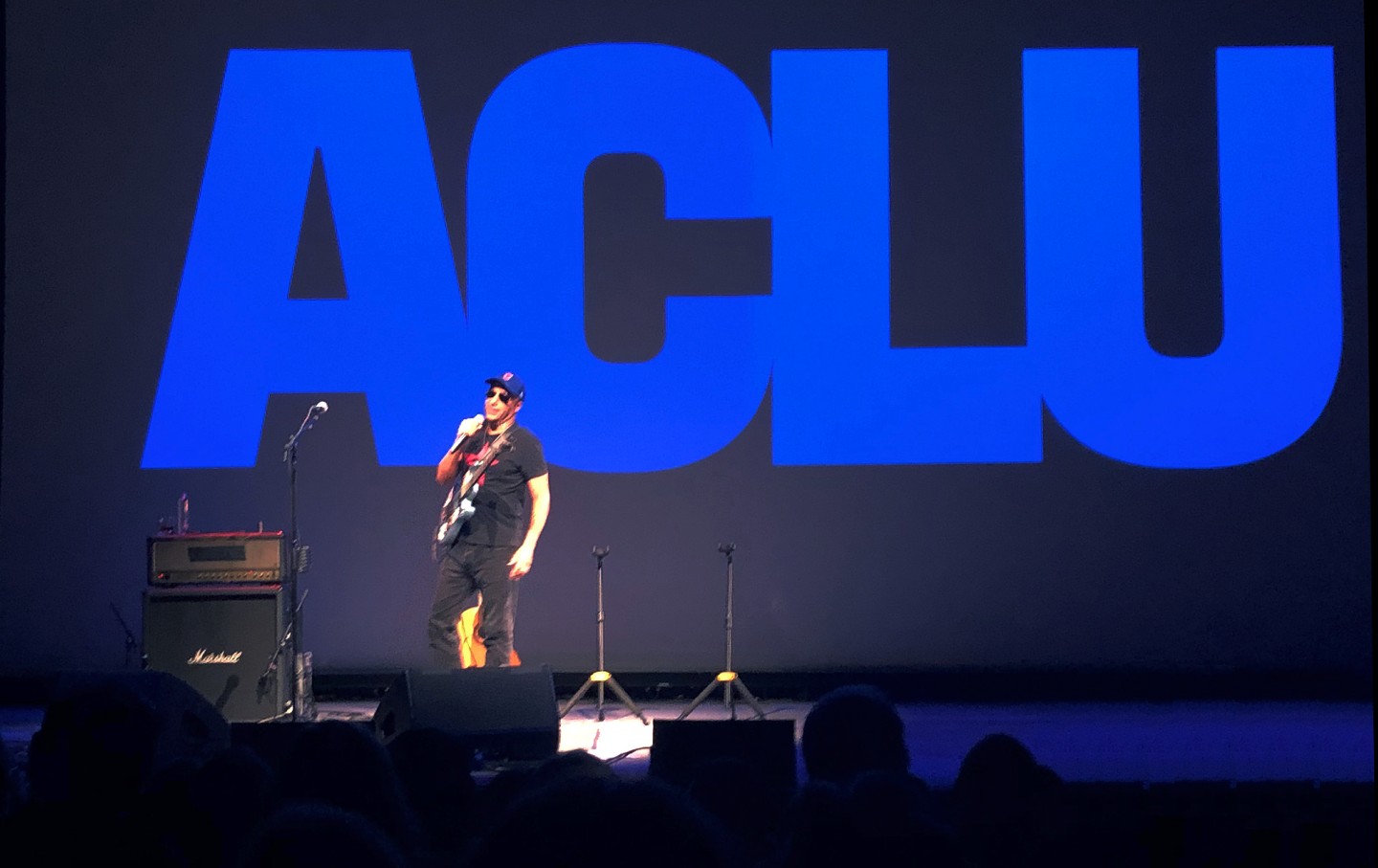 Tom Morello speaks about the ACLU at the Minetta Lane Theatre on September 18, 2019, in New York City.