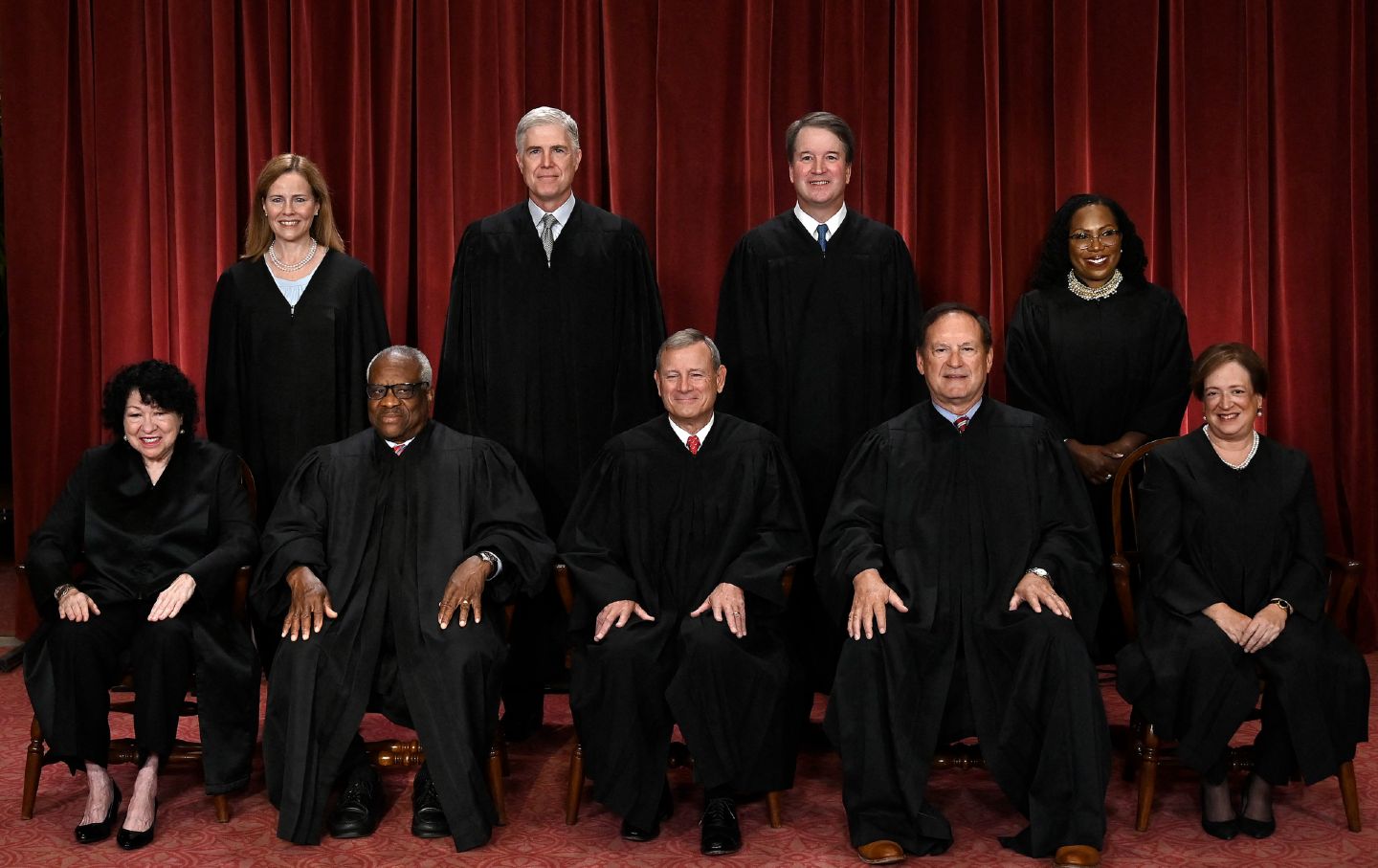 Justices of the US Supreme Court pose for their official photo at the Supreme Court Building in Washington, D.C., on October 7, 2022.