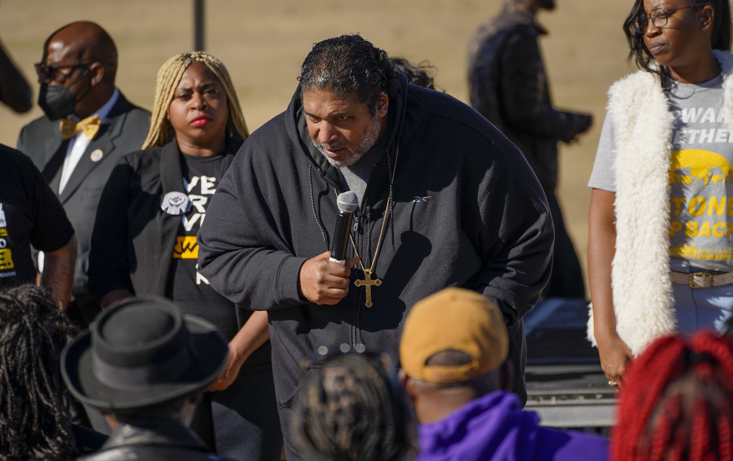 Reverend William Barber II speaks during an early voting rally near a polling location in Columbus, Georgia, US, on Sunday, Nov. 27, 2022.